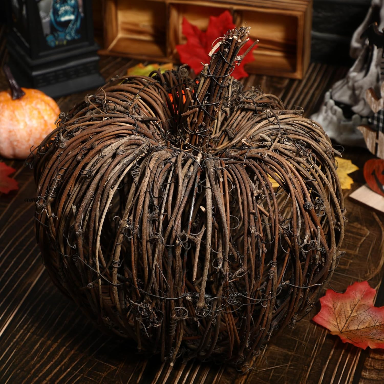 Handmade Wicker Rattan Pumpkin Halloween Decor