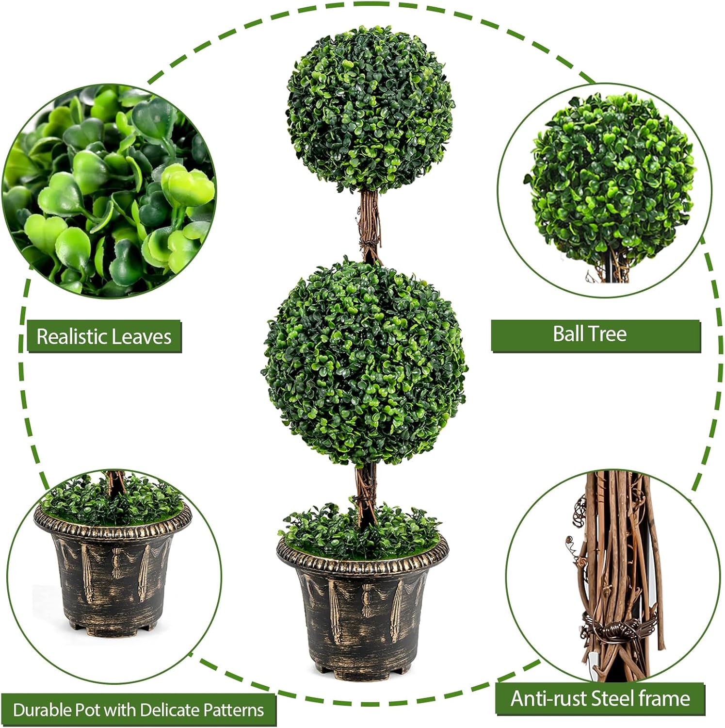 Safeplus 3ft Artificial Boxwood Topiary Tree