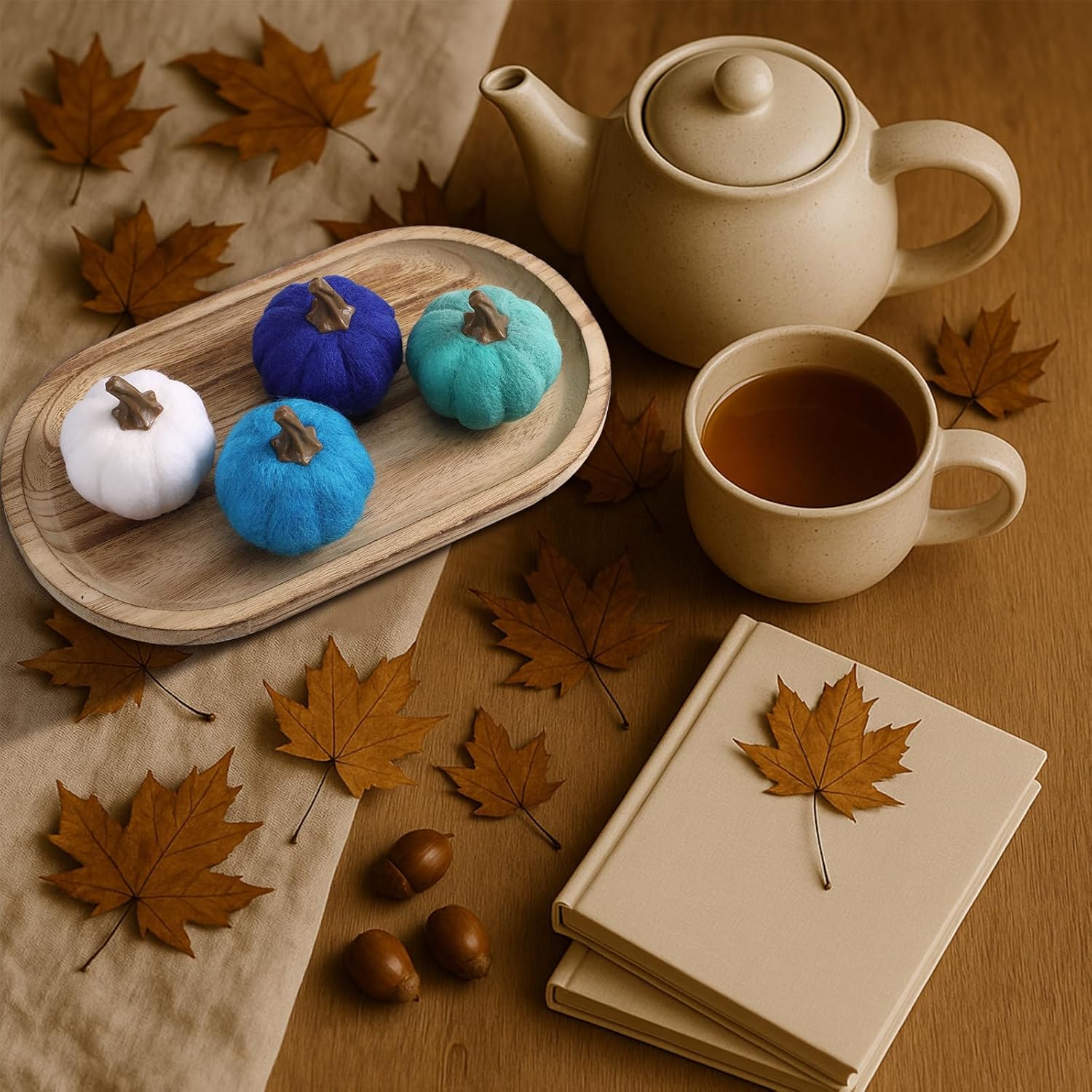 Suncalla 16 Pcs Mini Wool Felt Pumpkins Fall Decor