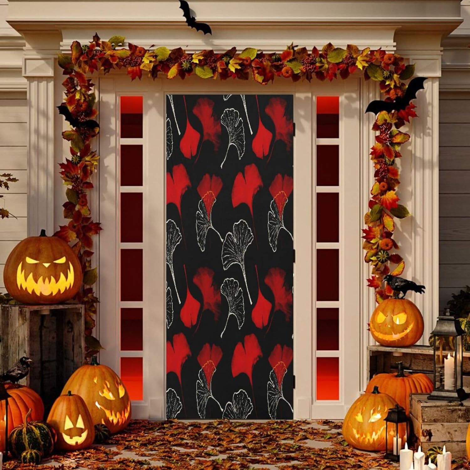 Susiyo Red Ginkgo Leaves Christmas Door Cover Decoration 32x79in