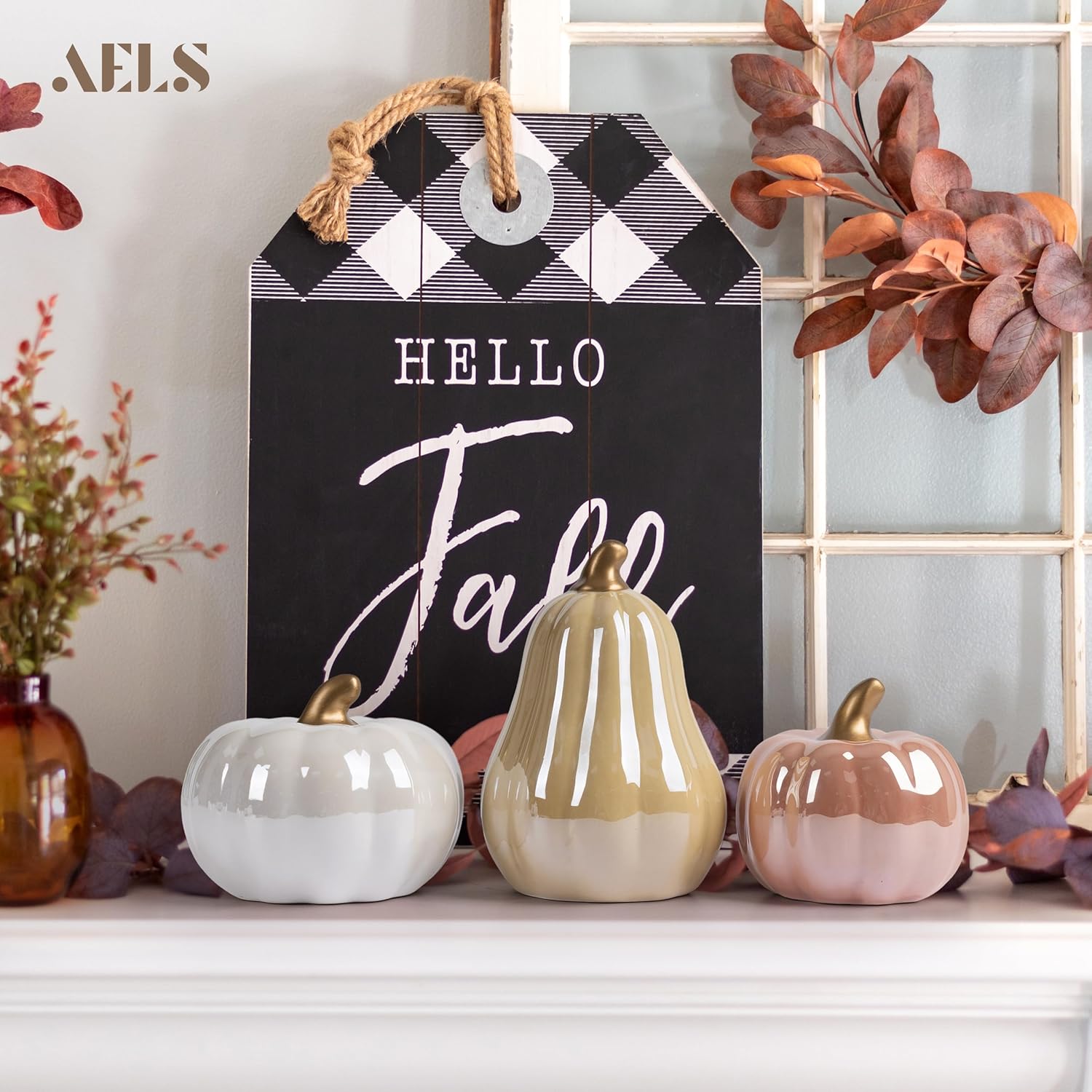 AELS Modern Ceramic Pumpkins Fall Decor Set of 3