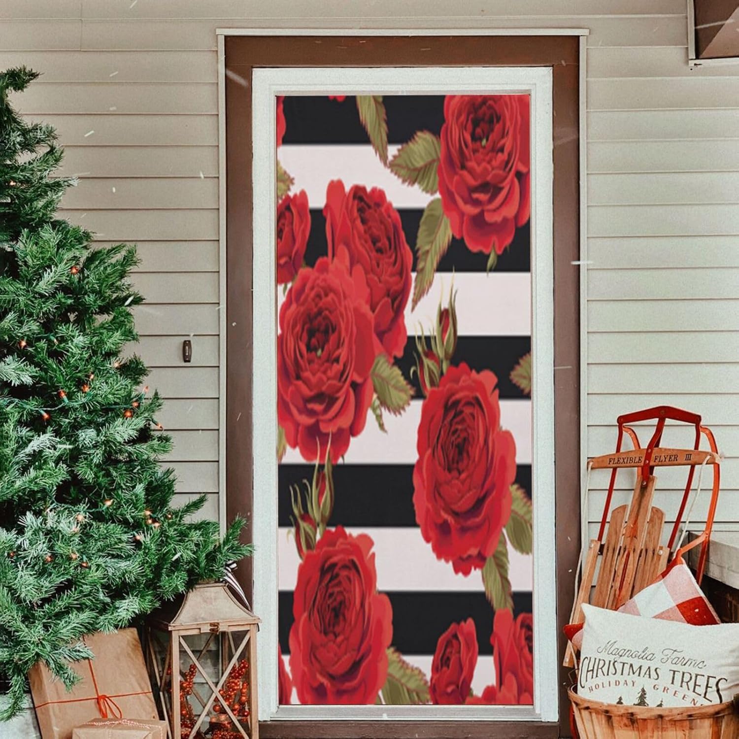 Susiyo Halloween Roses Black Stripes Door Cover