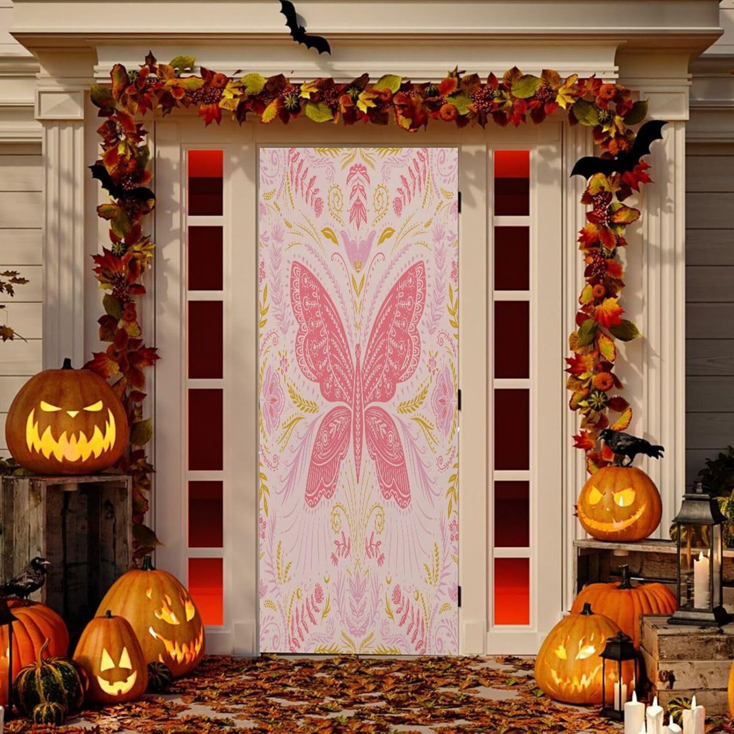 Susiyo Art Floral Butterfly Halloween Door Cover