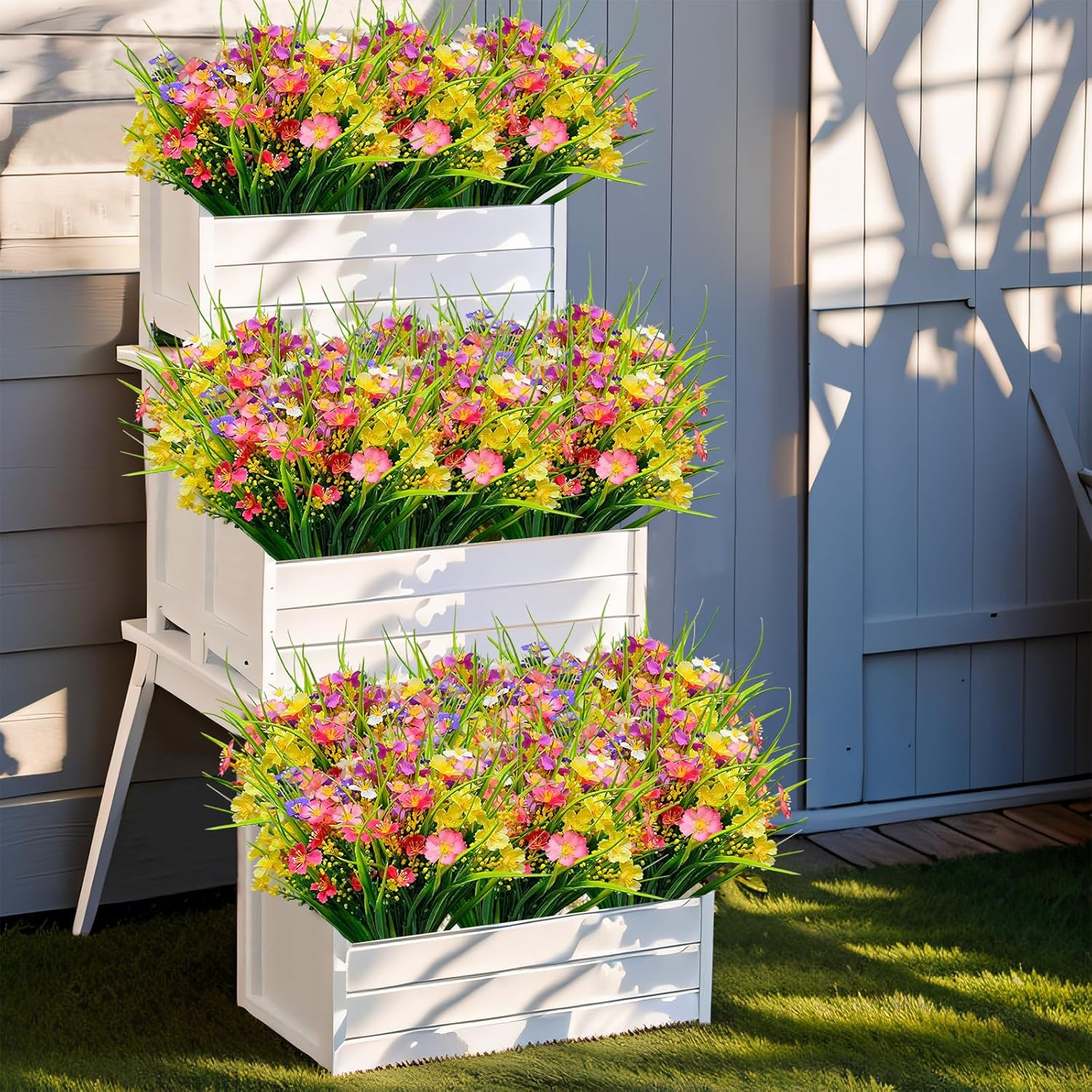 Kinisty Artificial Flowers 12 Bundles UV Resistant Outdoor Decor