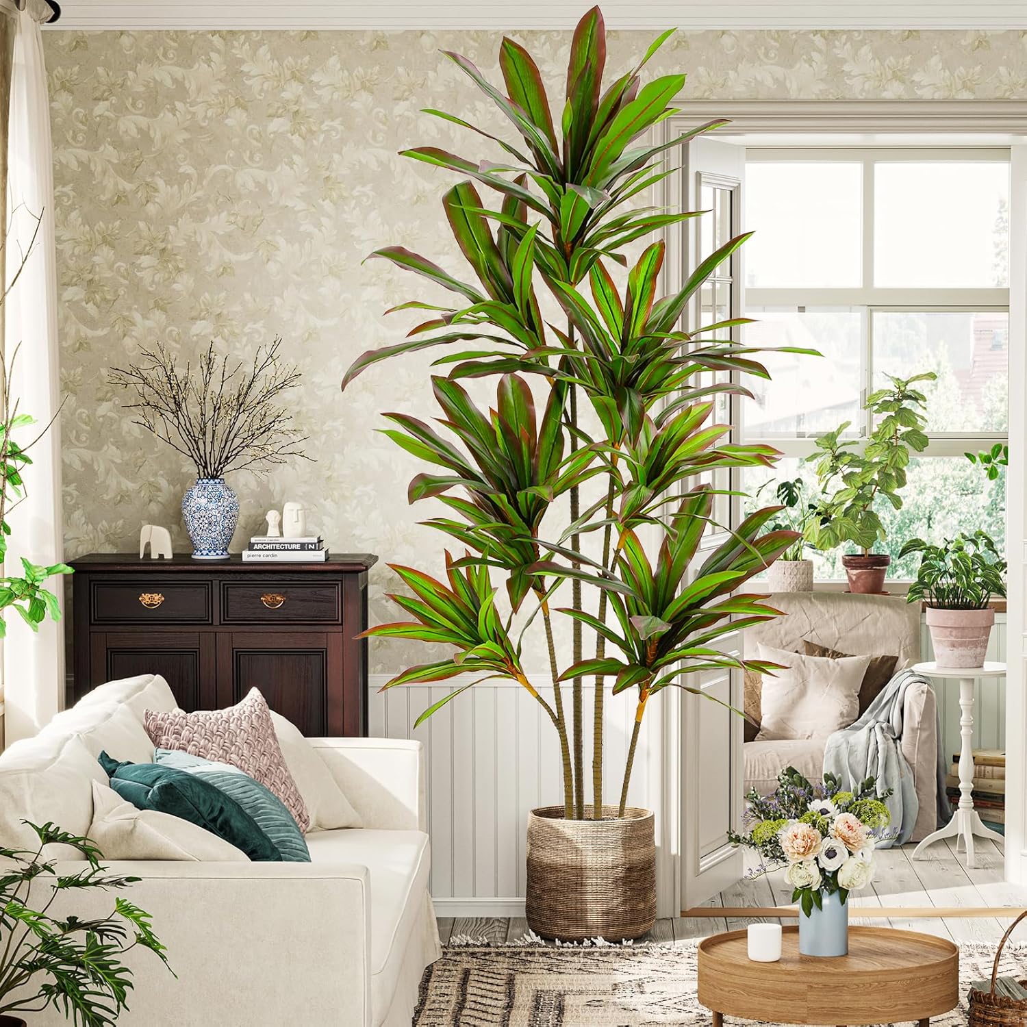VIAGDO 6ft Artificial Dracaena Plant with Red Leaf Margin