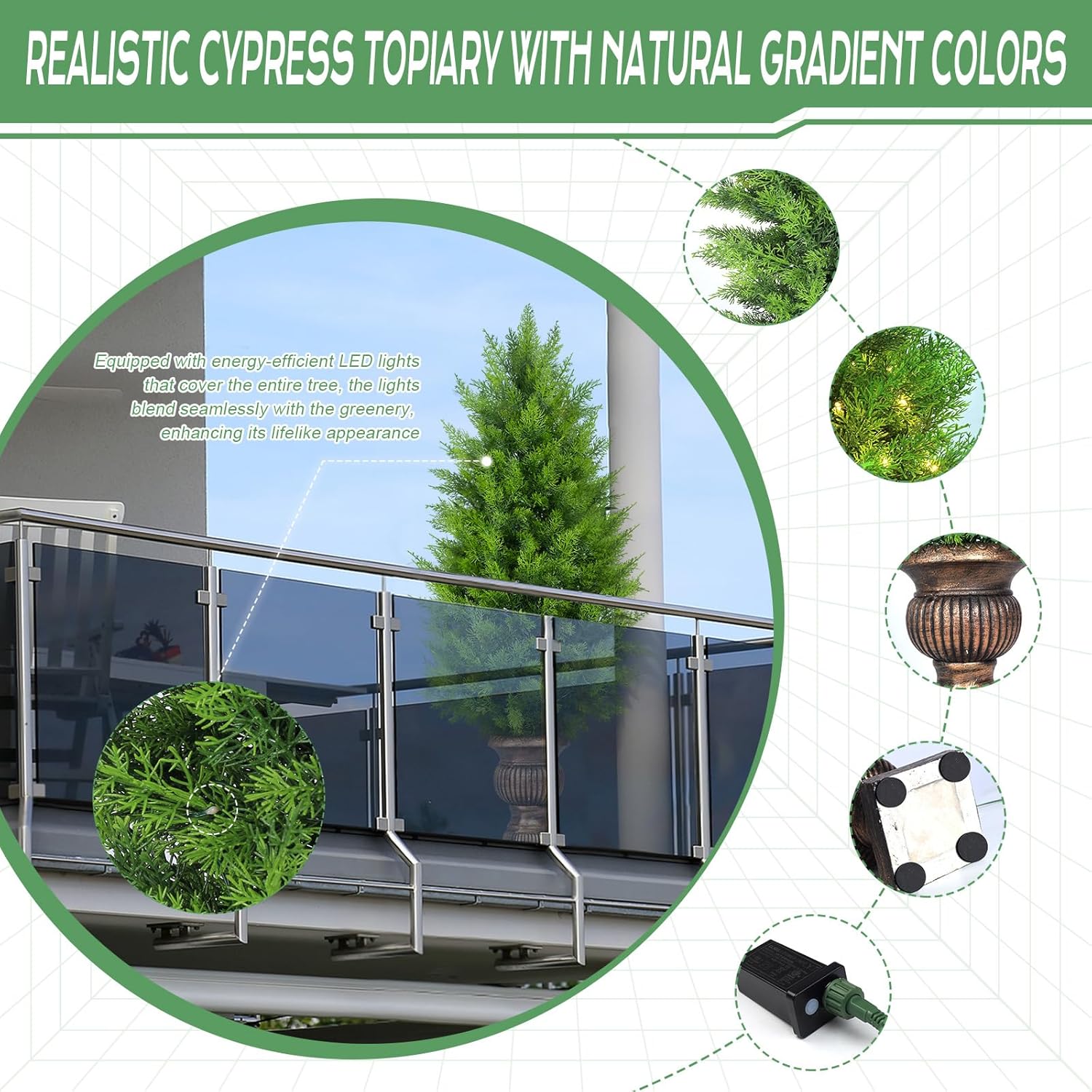 Gfilay 4FT Pre Lit Topiary Tree with LED Lights