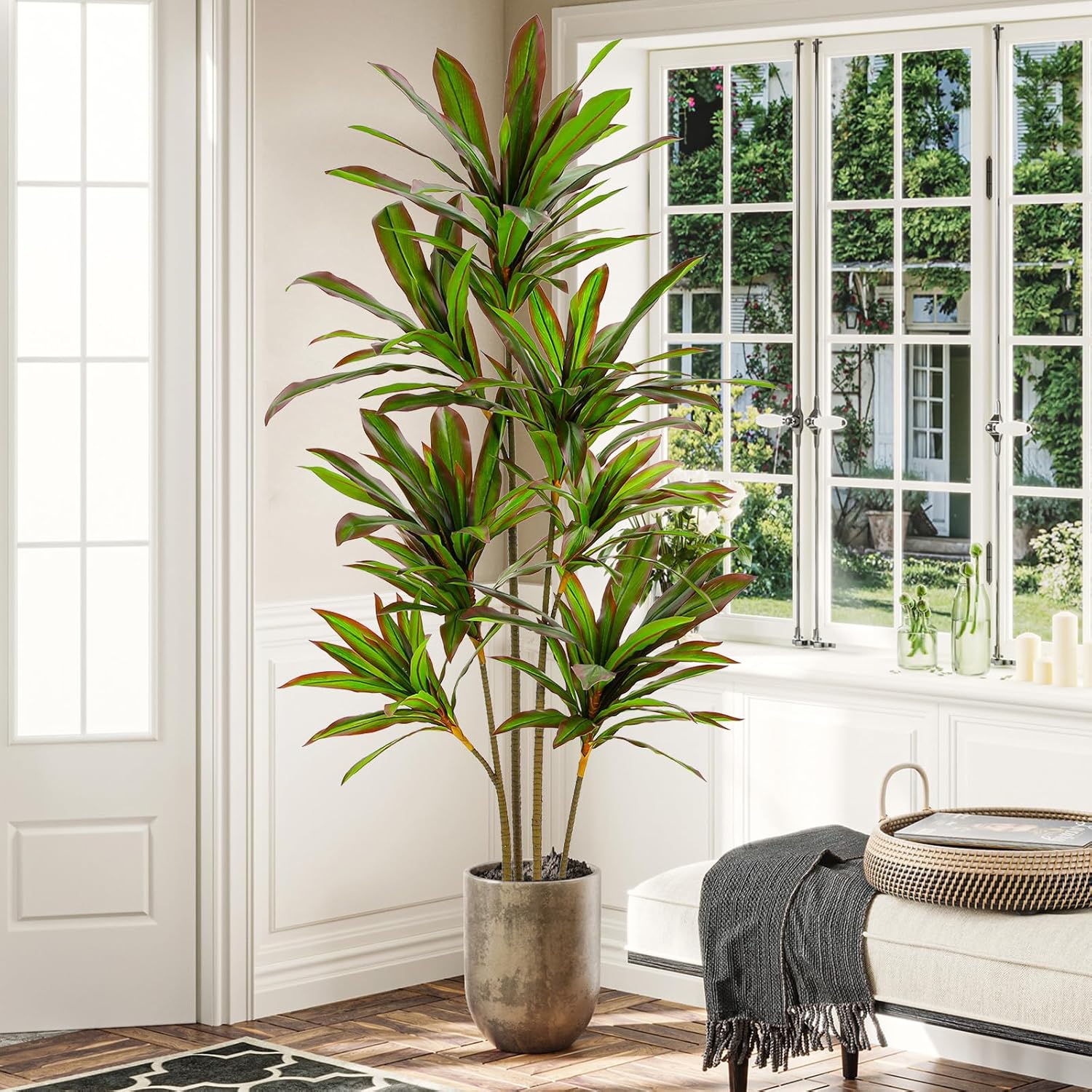 VIAGDO 6ft Artificial Dracaena Plant with Red Leaf Margin