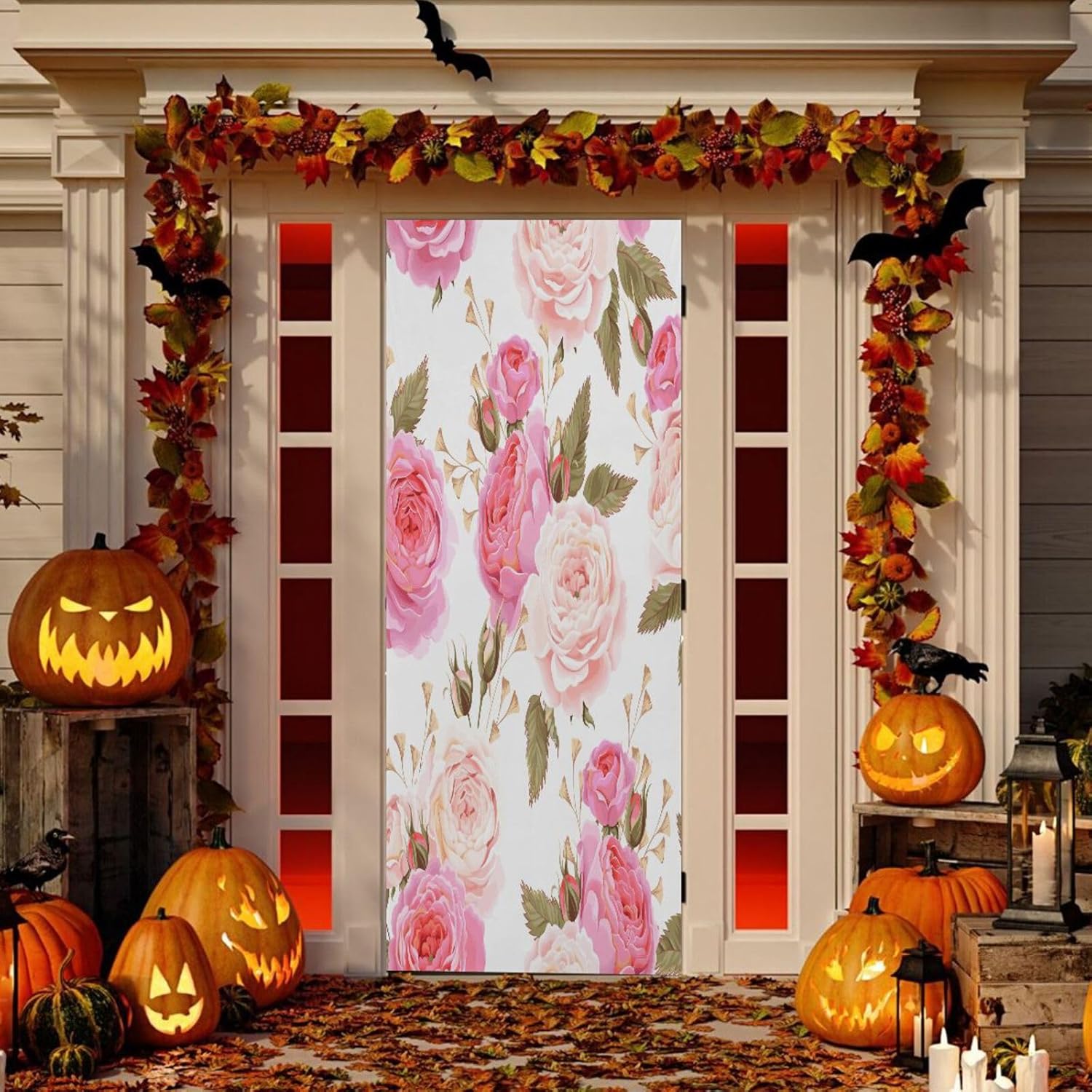 Susiyo Pink Rose Halloween Door Cover Stretch Fabric Decor