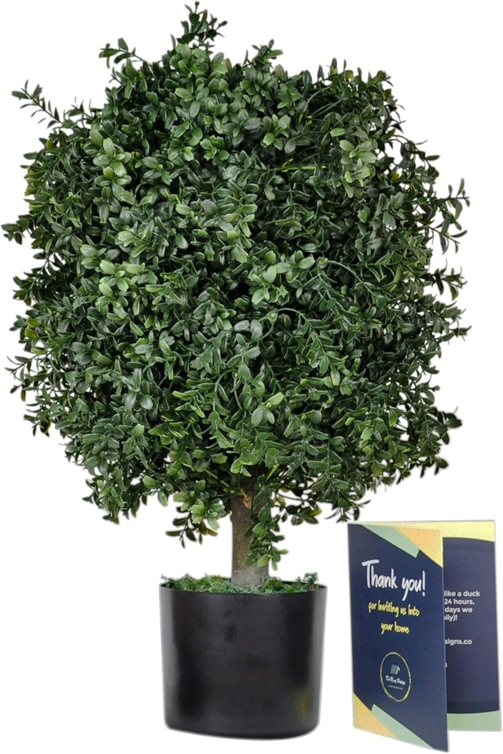 24 Inch Artificial Boxwood Topiary with Black Pot
