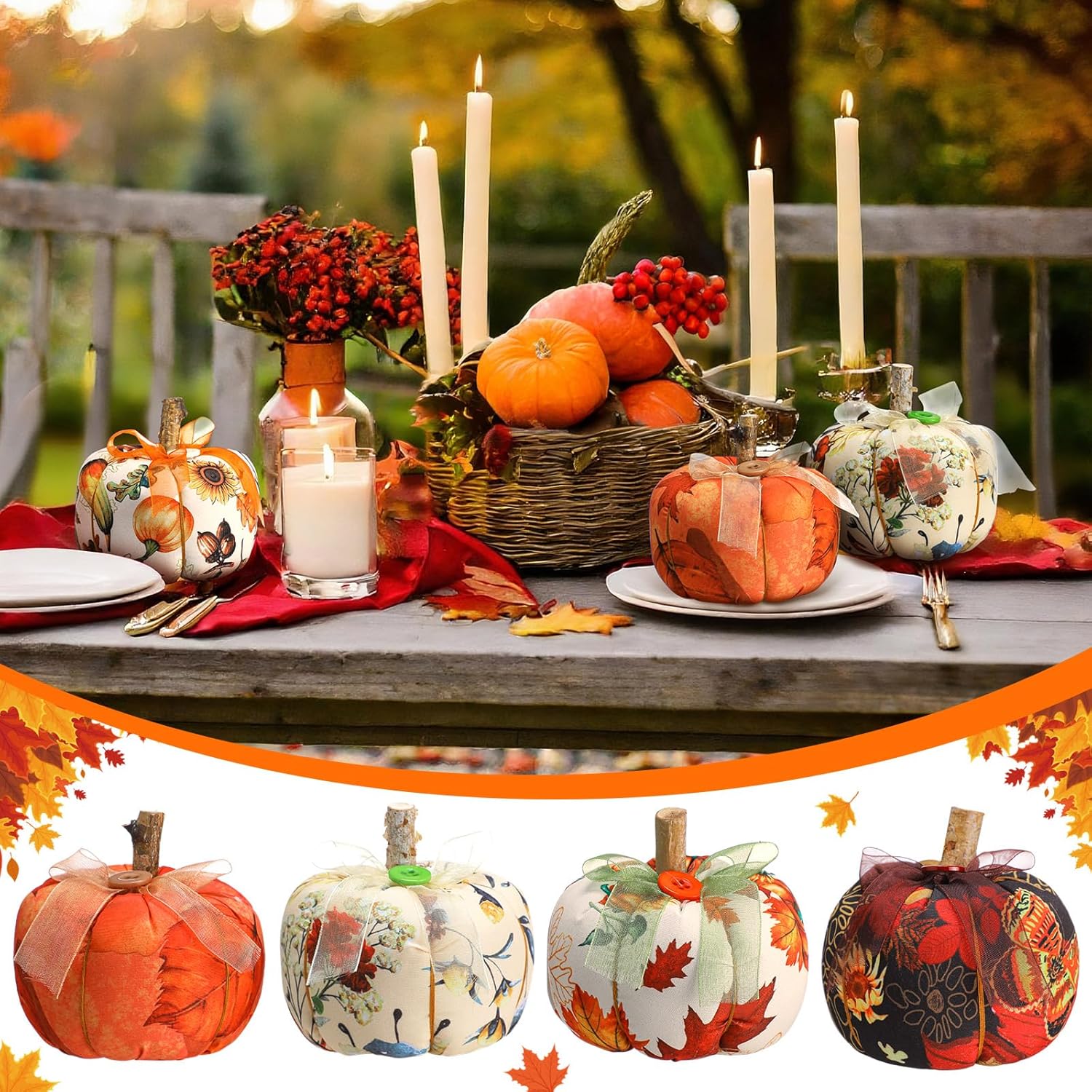 Chunful 6PCS Artificial Pumpkins Fall Decor Set