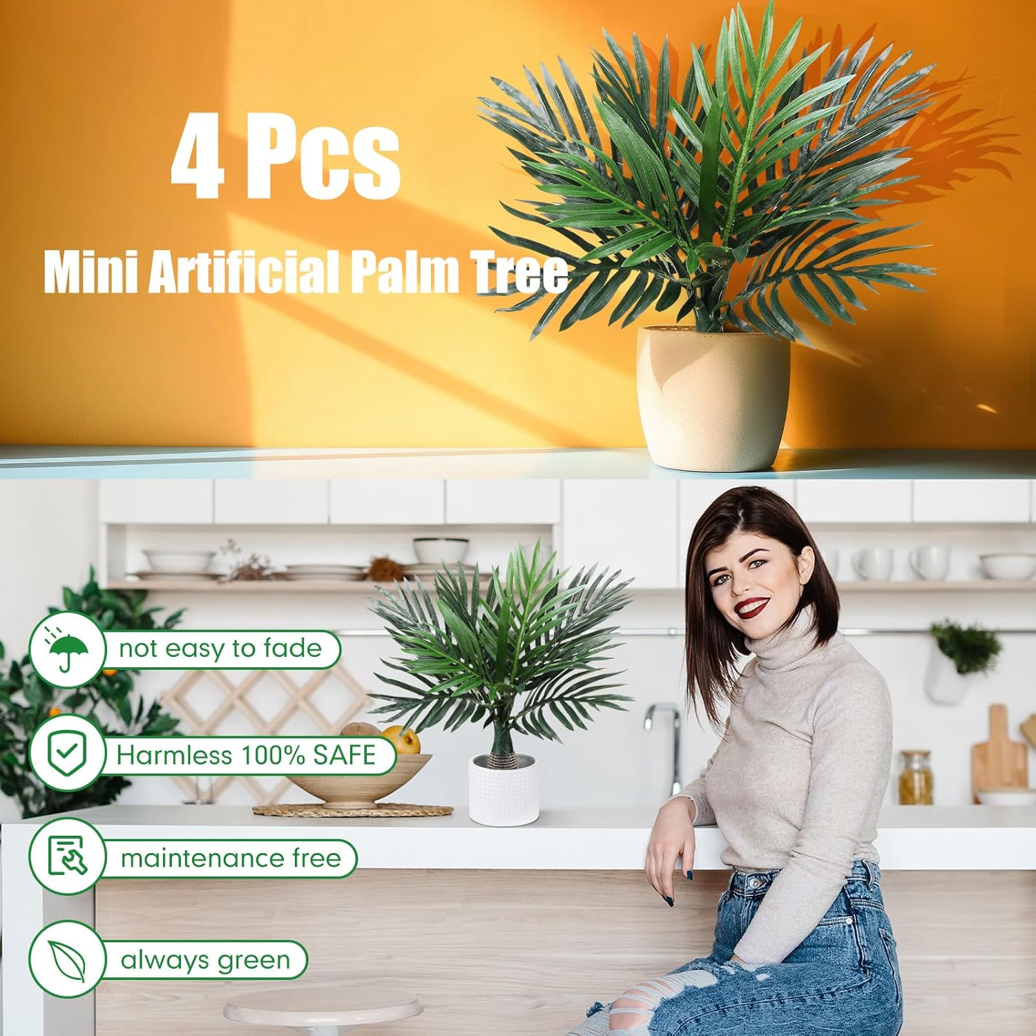 Jexine 4 Pcs 16 Inch Artificial Palm Tree Set