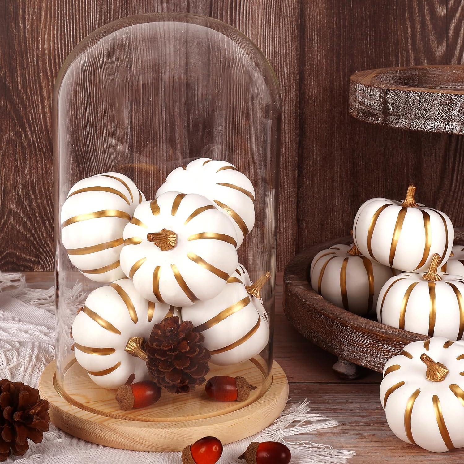 Whaline White Artificial Pumpkins 12Pcs with Gold Edges