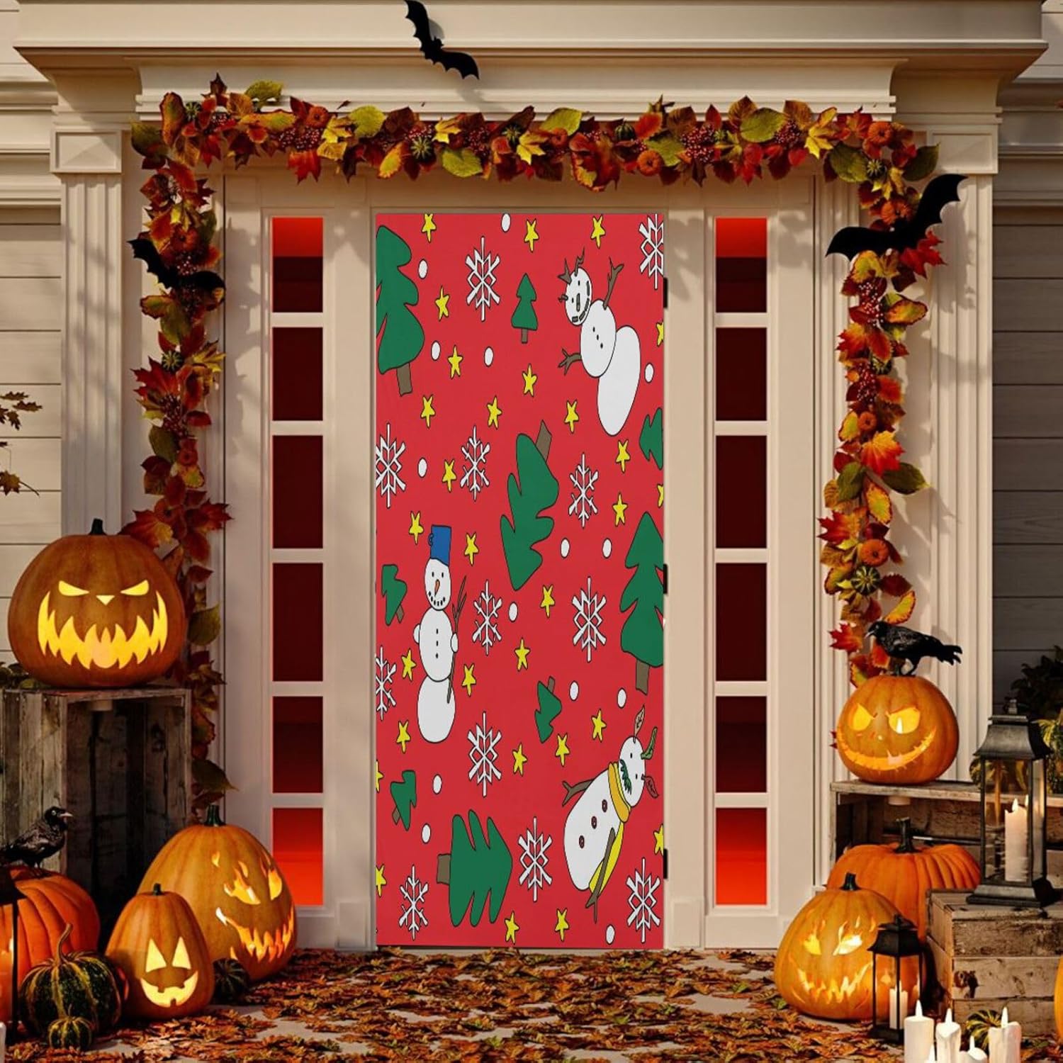Susiyo Snowflakes Pine Tree Door Cover Stretchy Washable