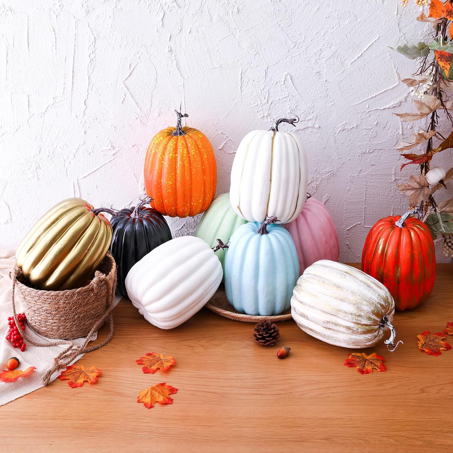 8 Inch White Foam Halloween Pumpkins for Home Decorations