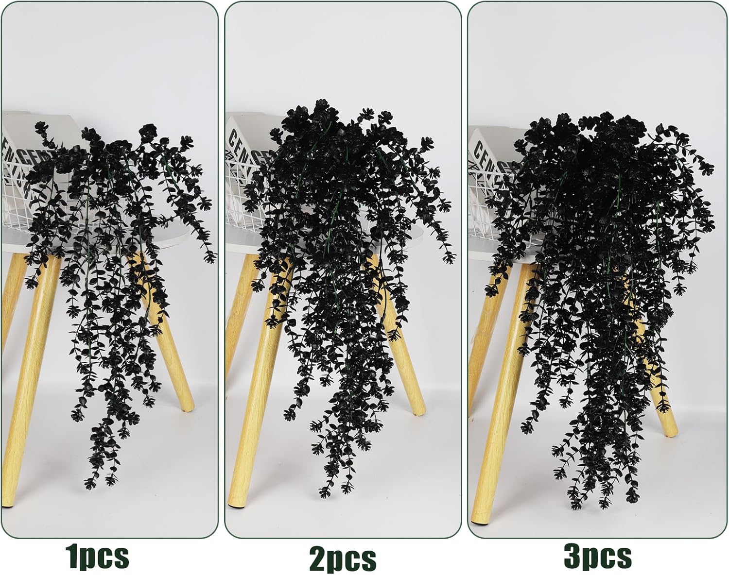 Black Artificial Hanging Plants 3-Pack UV Resistant