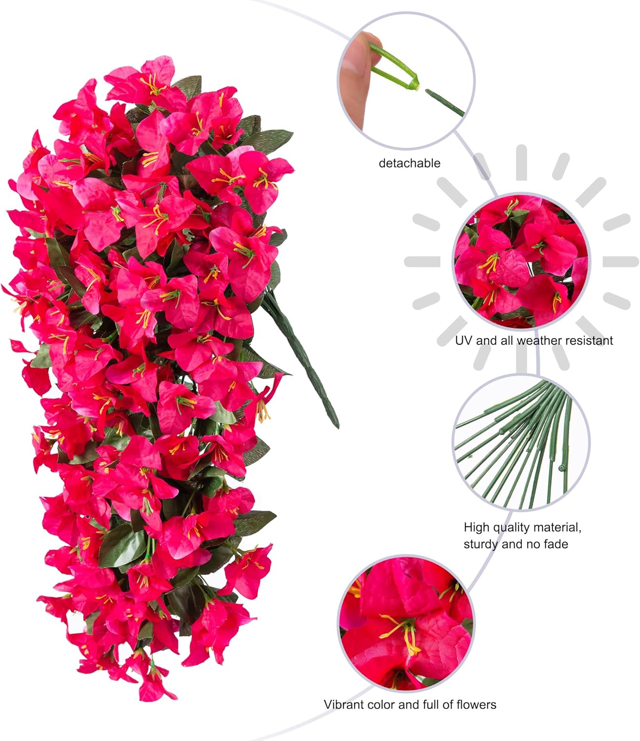 HyeFlora Artificial Bougainvillea Hanging Flowers 2pcs Hot Pink