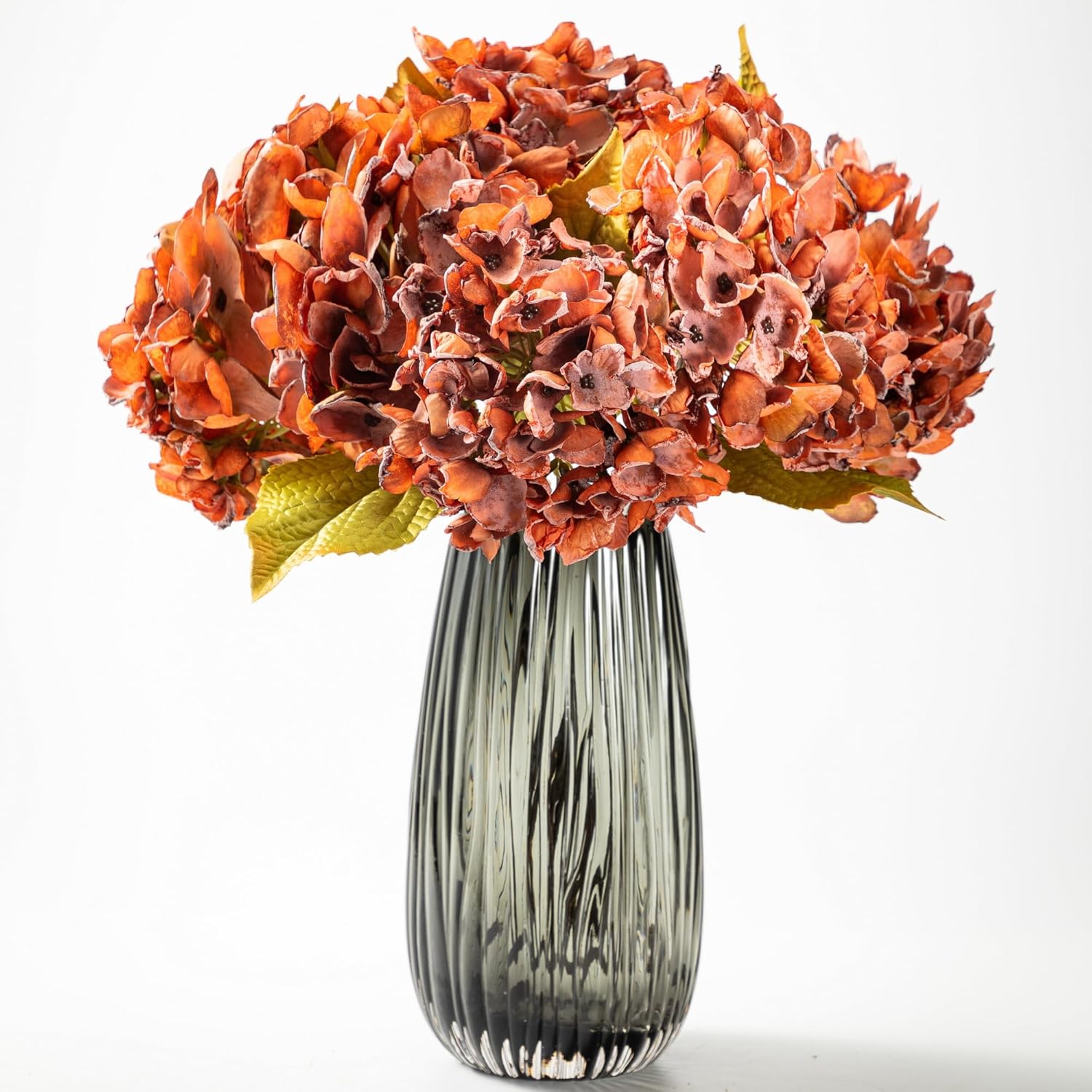TOPIA Fall Hydrangea Artificial Silk Flowers Bouquet 6 PCS Orange