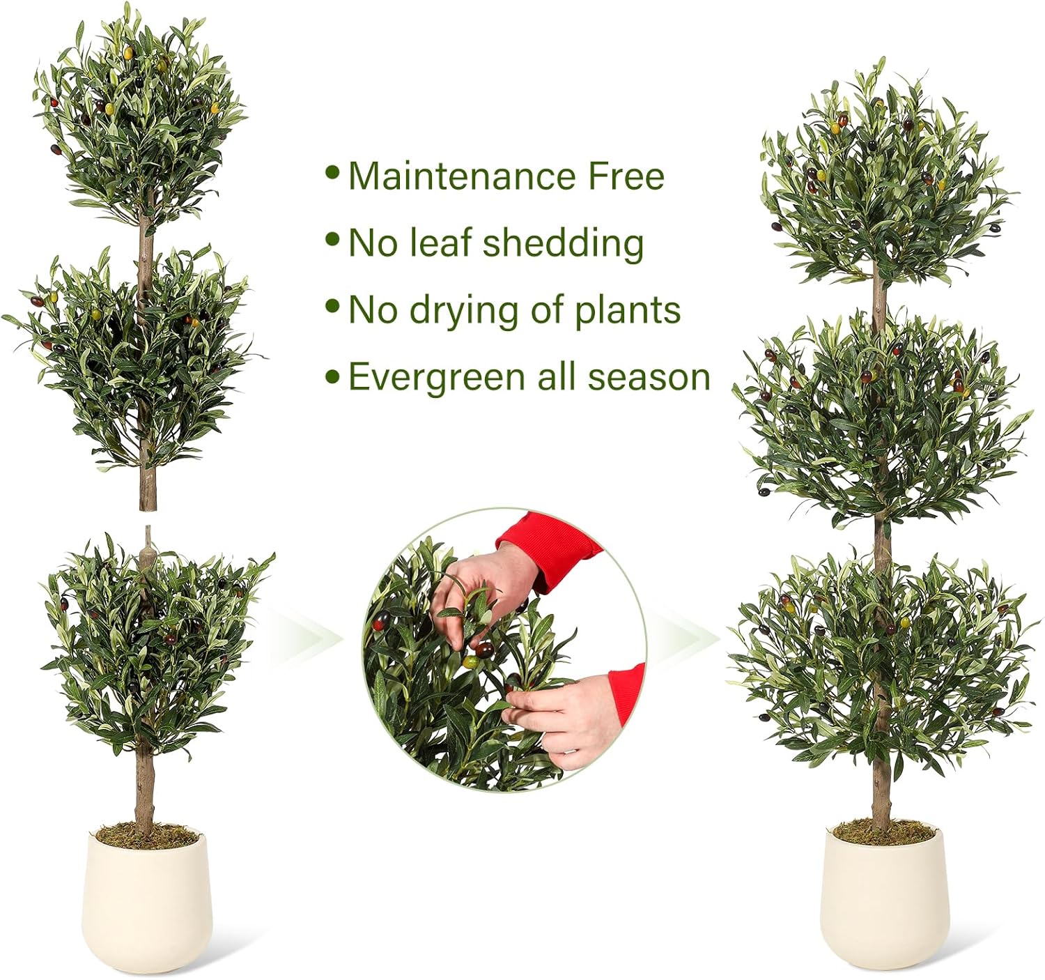 5FT Artificial Olive Topiary Trees with Moss and Inner Pot Set of 2