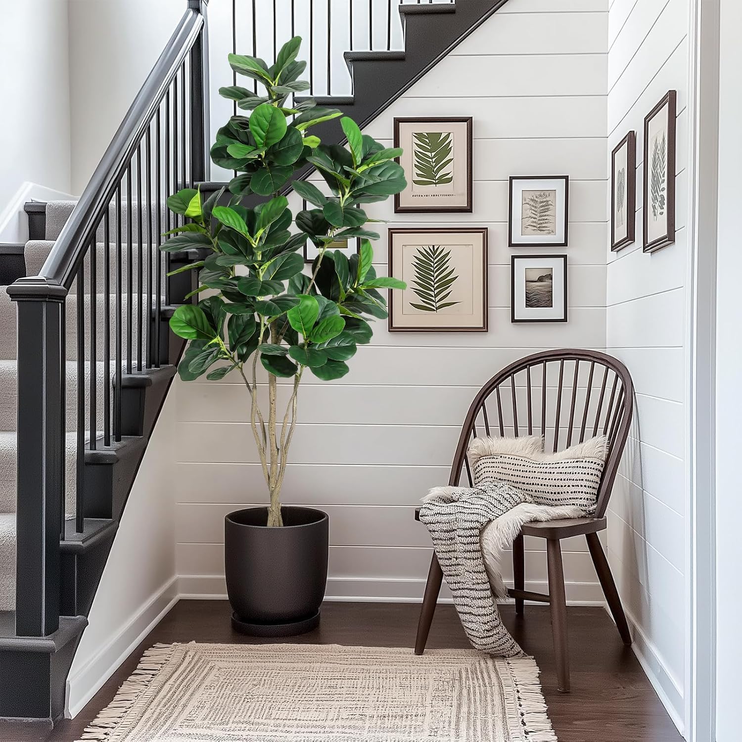 6FT Fiddle Leaf Fig Artificial Tree with Black Planter