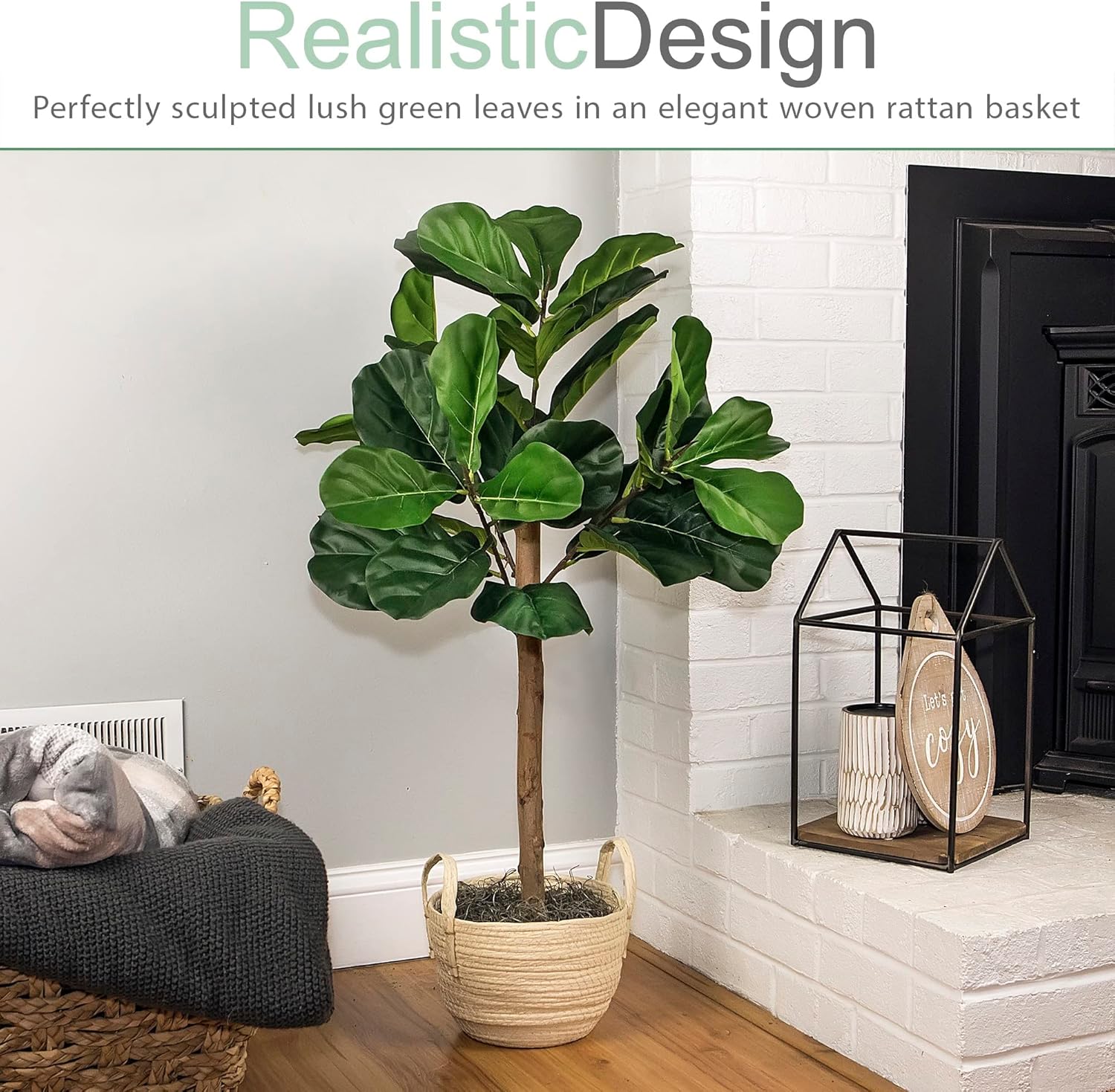 3FT Fig Tree in Boho Woven Basket Faux Plant