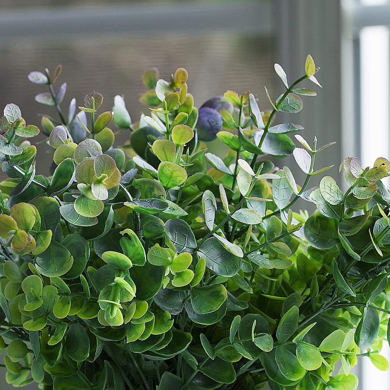 Artificial Eucalyptus Topiary in White Ceramic Pot