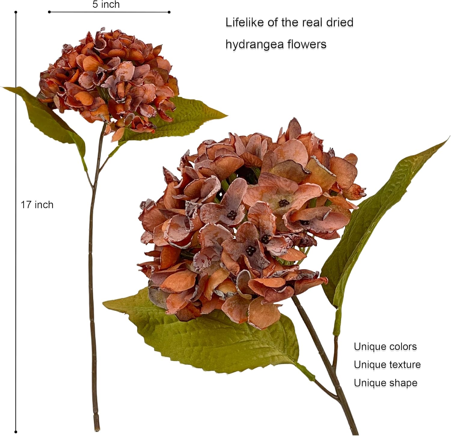 TOPIA Fall Hydrangea Artificial Silk Flowers Bouquet 6 PCS Orange