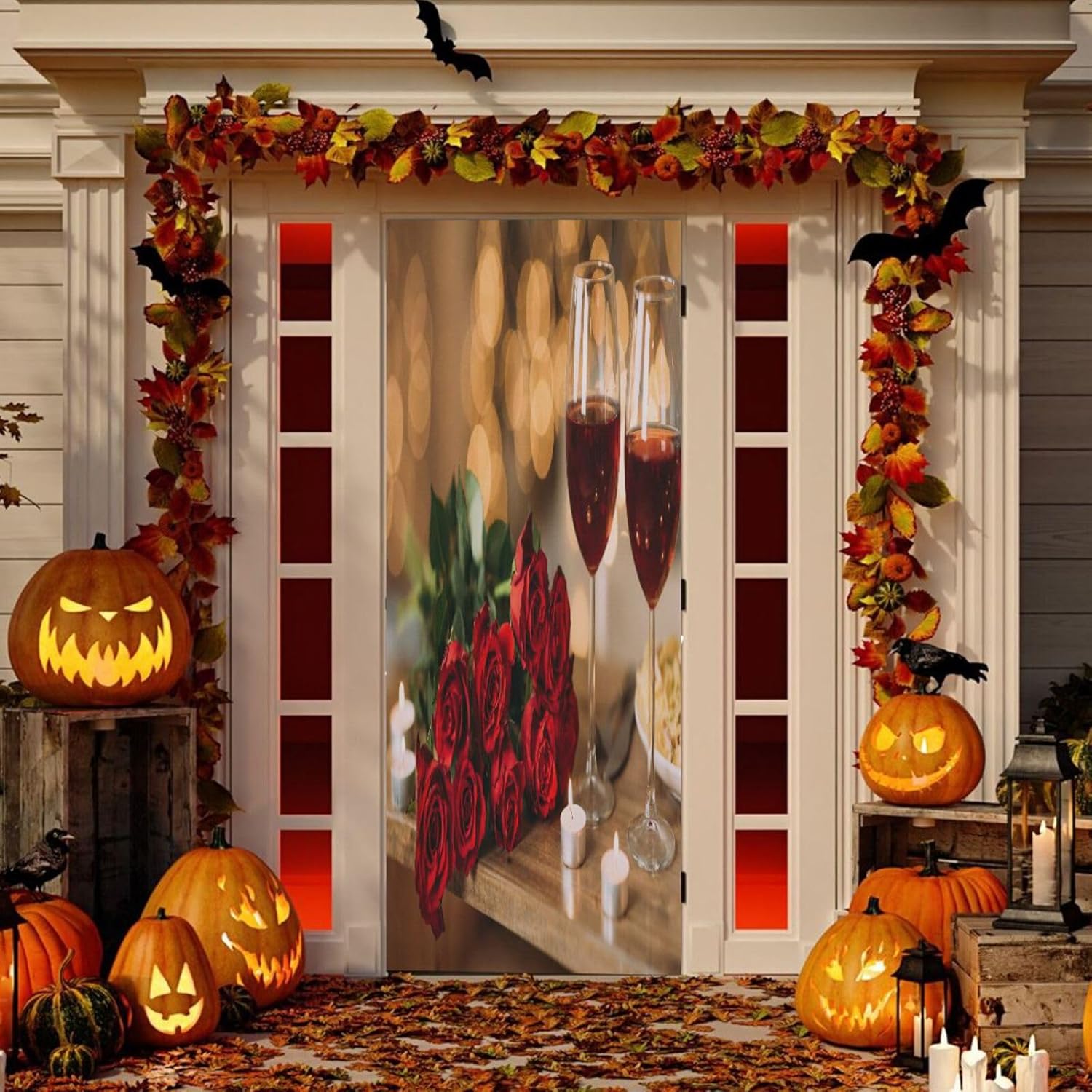 Susiyo Romantic Rose Halloween Door Cover 32x79 in