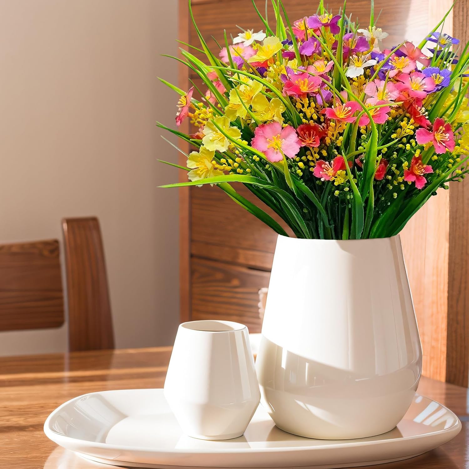 Kinisty Artificial Flowers 12 Bundles UV Resistant Outdoor Decor