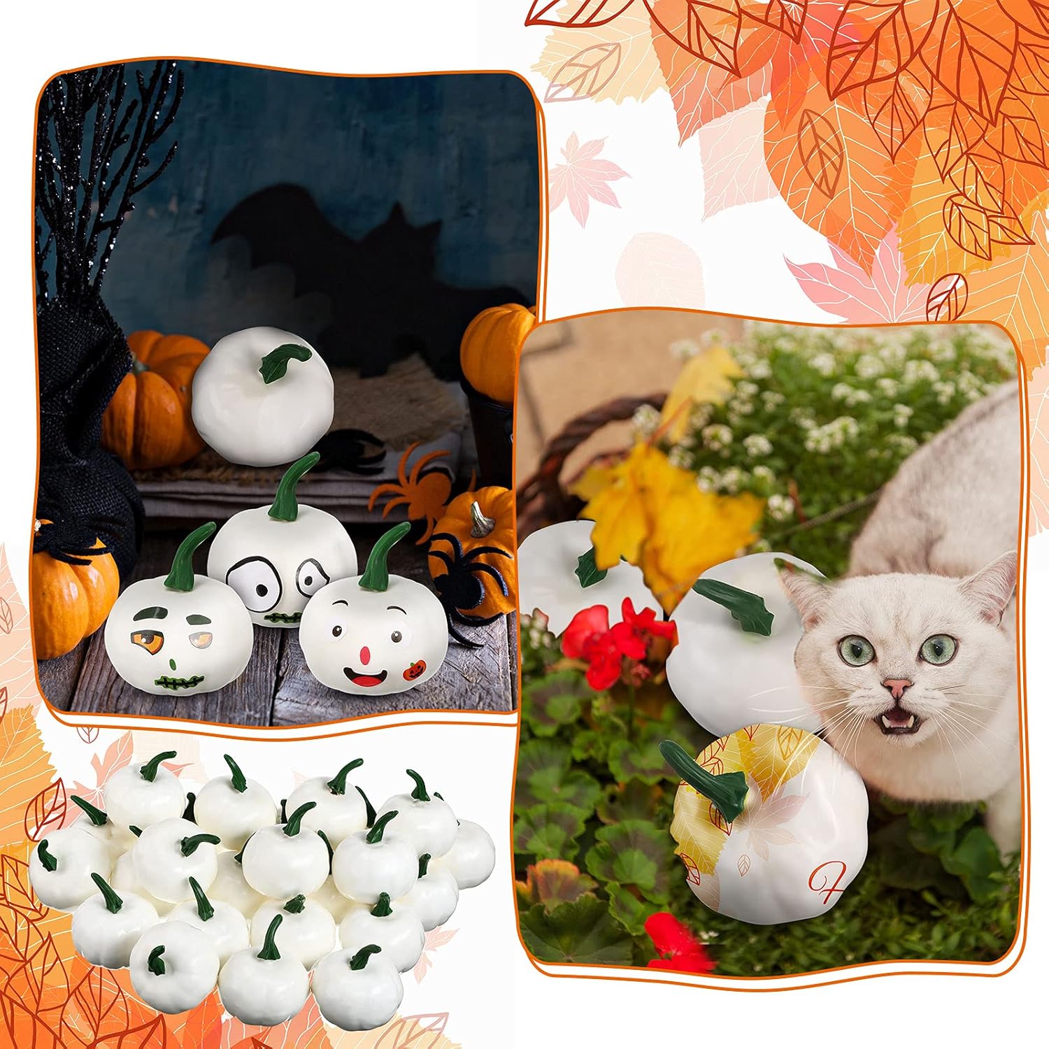 Sumind 24 Pcs Halloween White Artificial Pumpkins Decor