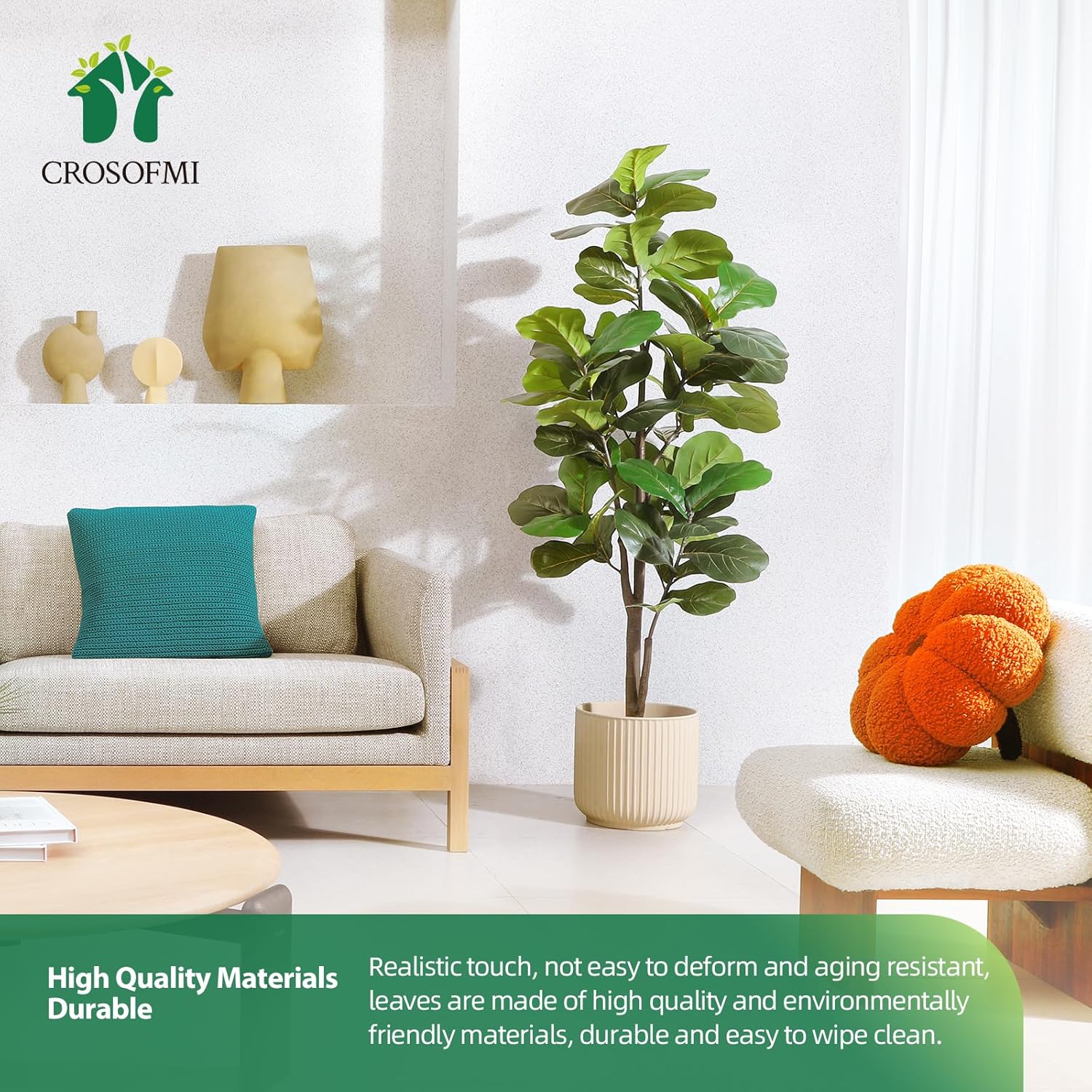 CROSOFMI Artificial Fiddle Leaf Fig Tree 65 Inch 2 Pack