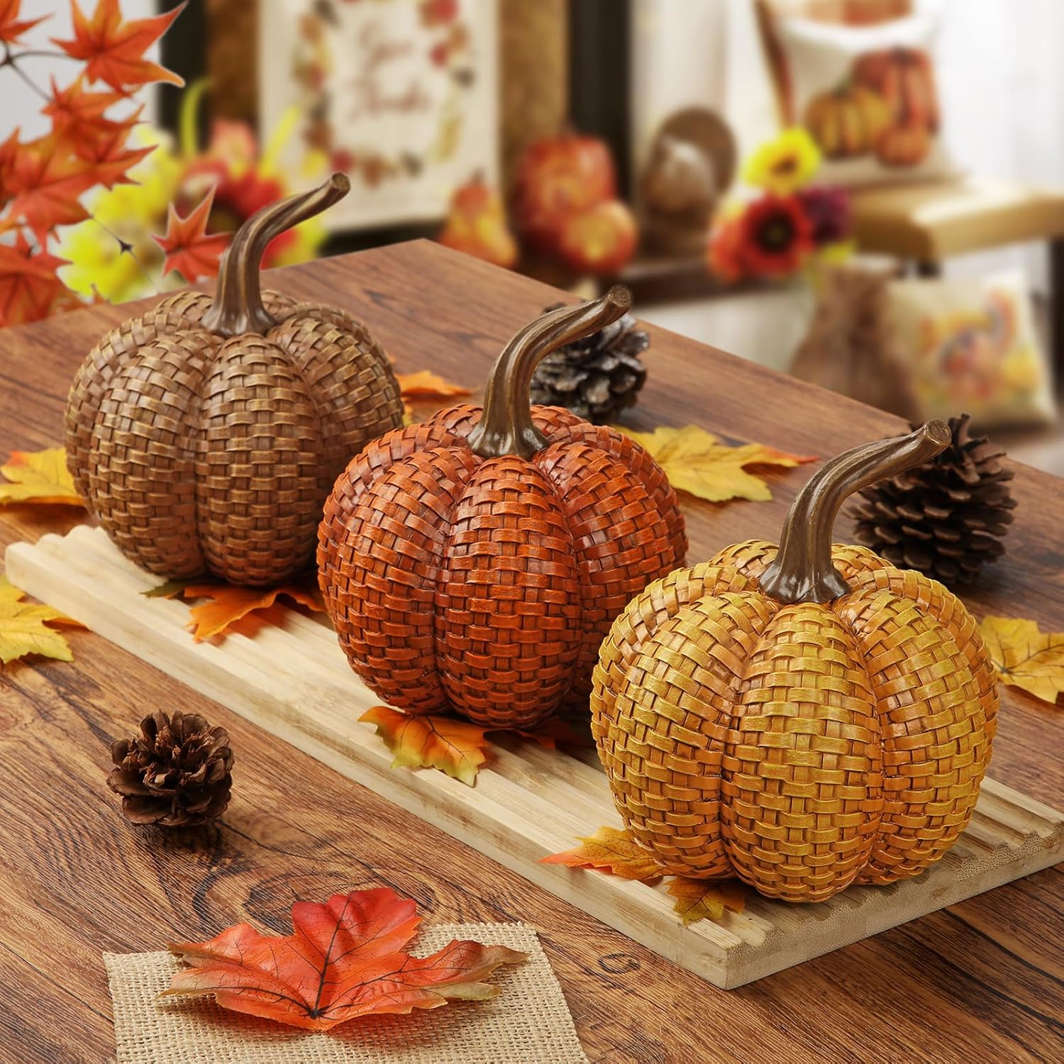 Hollyone Fall Resin Pumpkins Decor 3PCS
