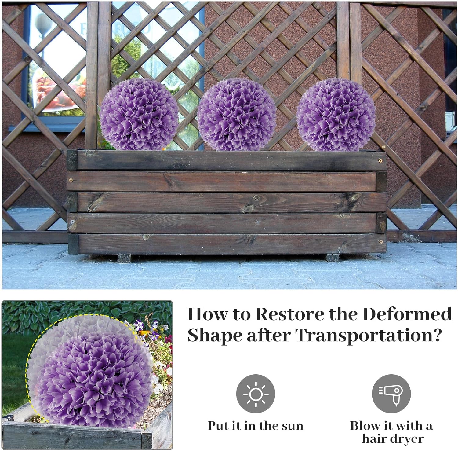 Goplus 11 Inch Artificial Topiary Balls Purple Set of 2