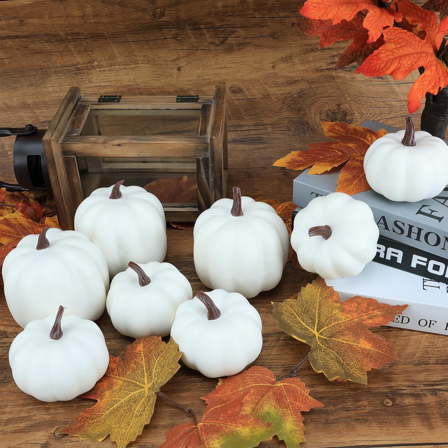 8 Piece White Artificial Pumpkins for Autumn Decor
