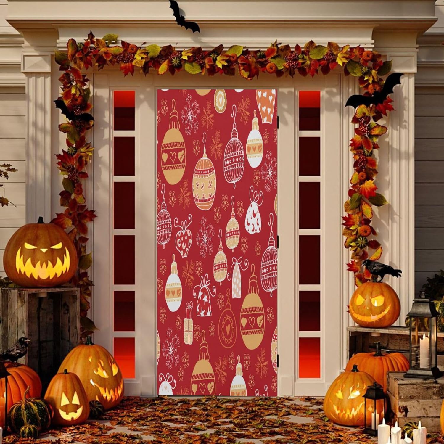 Susiyo Christmas Door Cover Red Halloween Decor 32x79 in