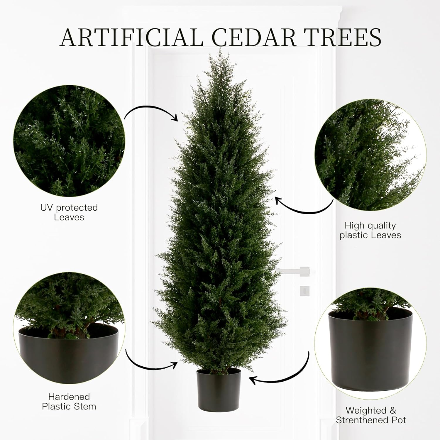 Artificial Cedar Trees Set of 2 UV Resistant Outdoor Faux Plants