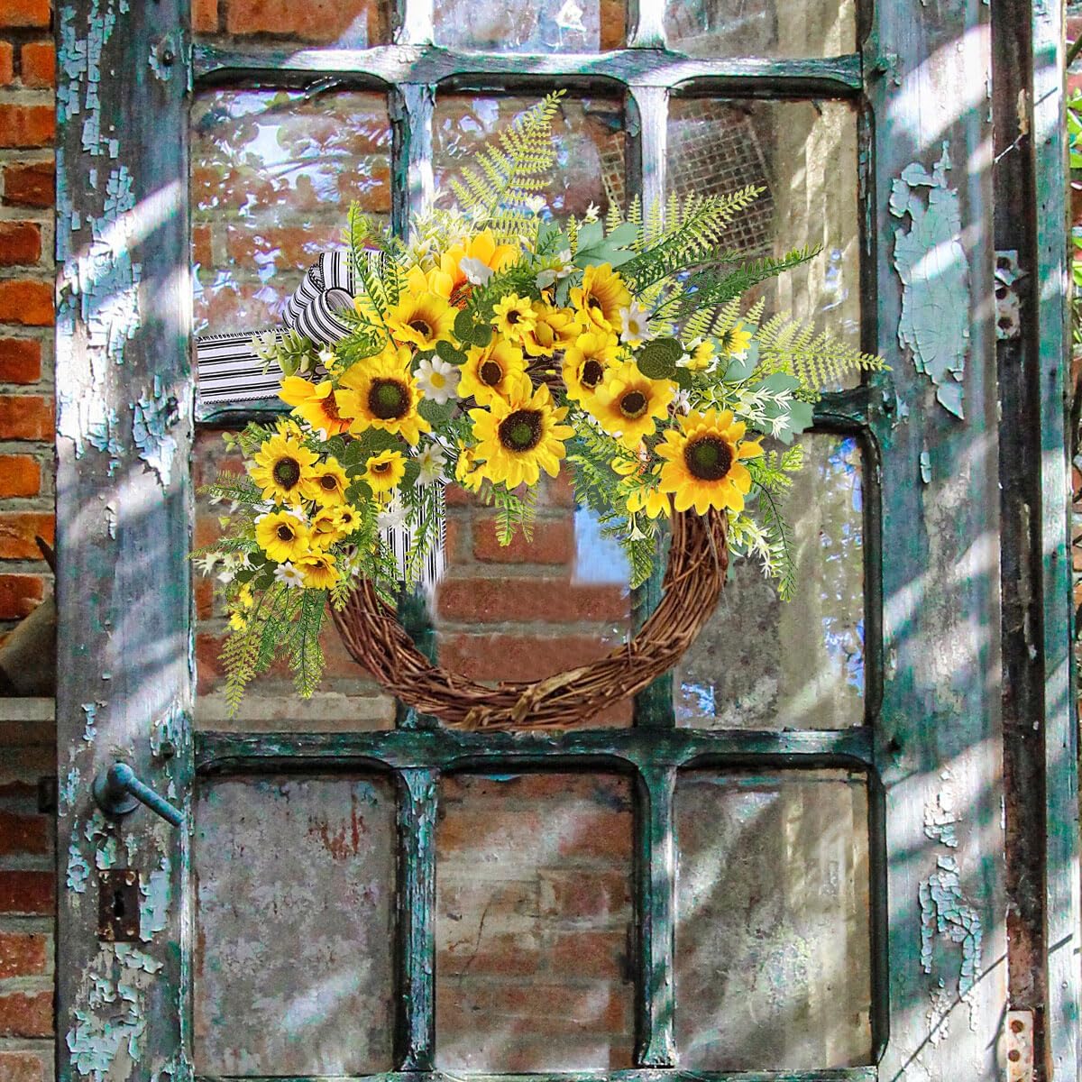 Artificial Sunflower Garland with Green Leaves 2PCS