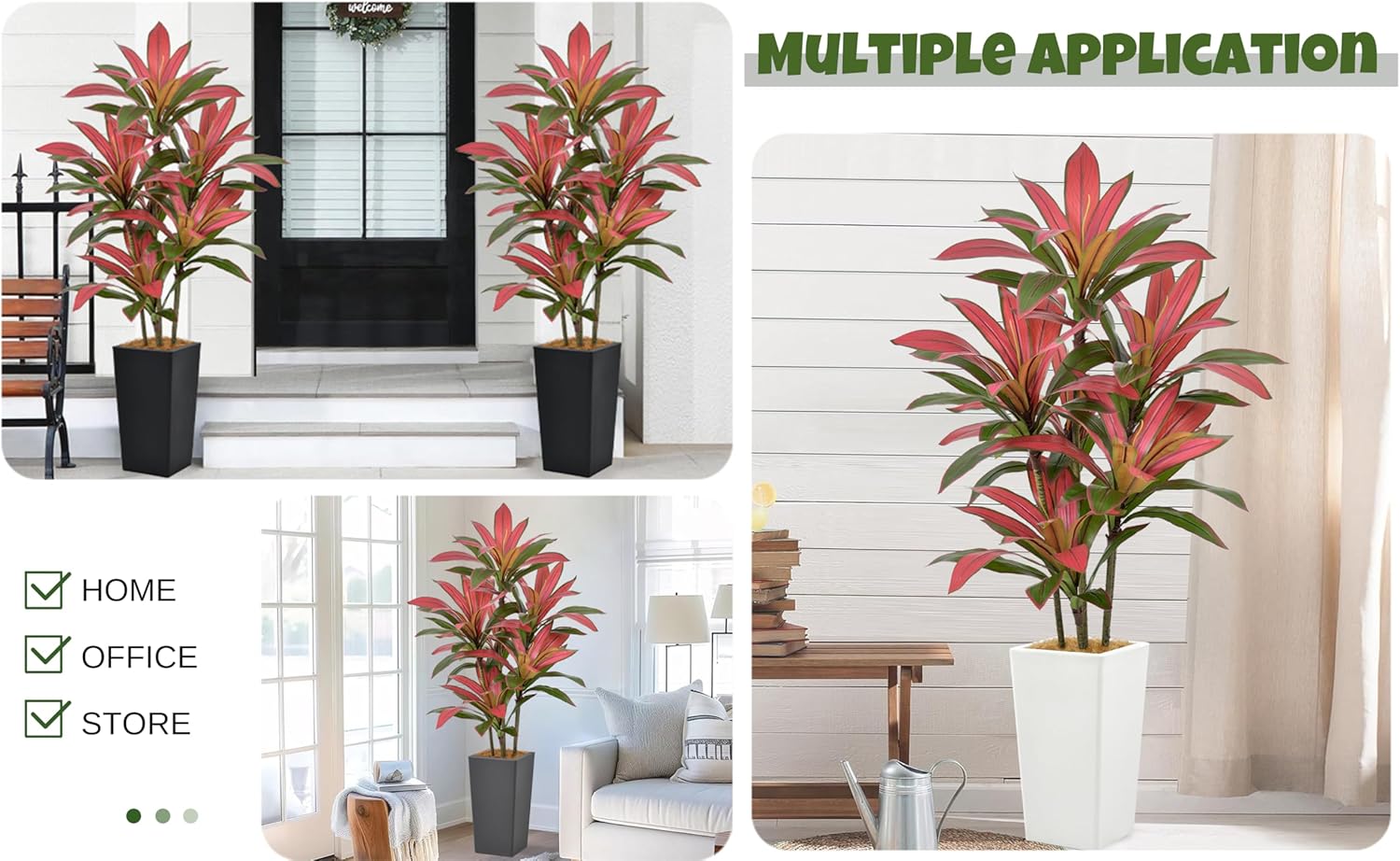 Artificial Red Dracaena Tree 5FT with Gray Tall Planter