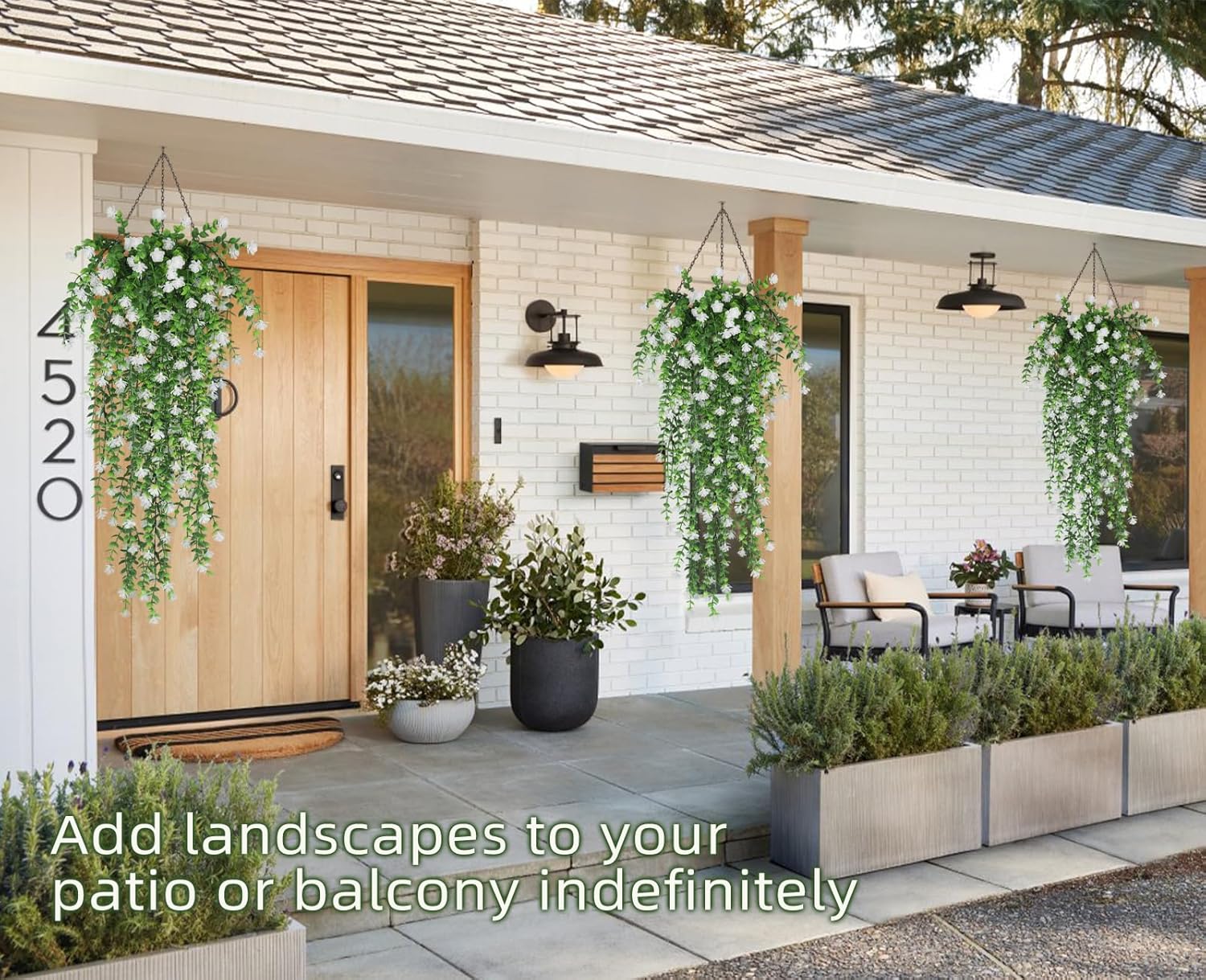 RECUTMS Artificial Hanging Plants White Set of 3