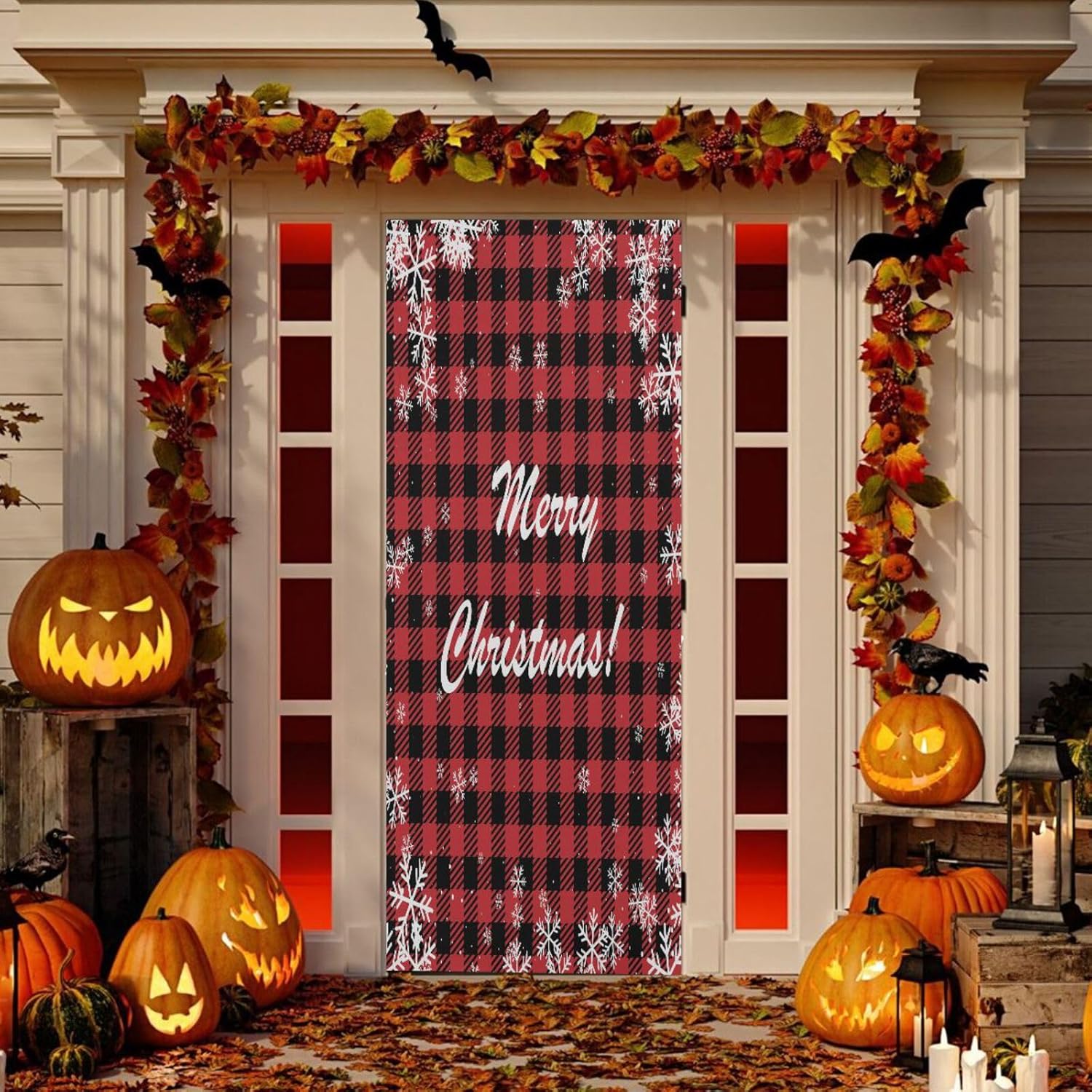 Susiyo Christmas Door Cover with Stretch Fabric Plaid