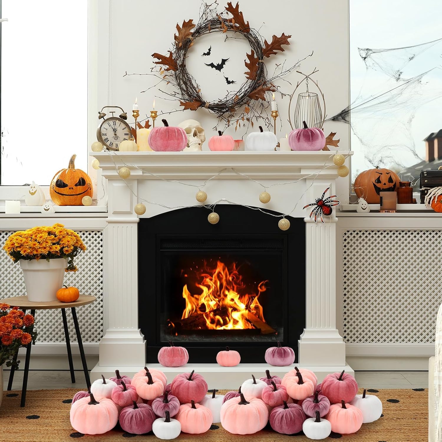 18Pcs Fall Velvet Pumpkin Decor Set for Halloween Thanksgiving