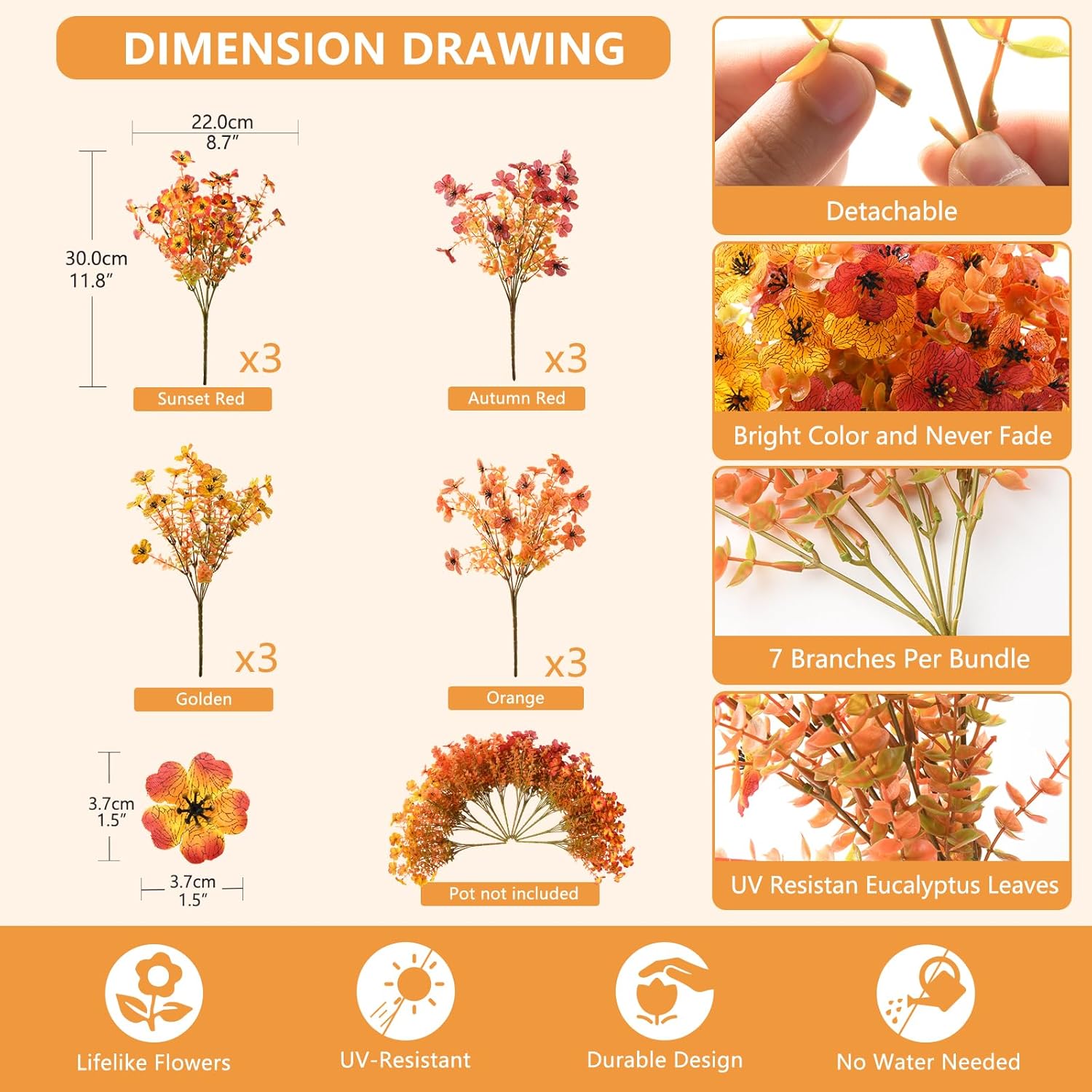 Hommyea Artificial Fall Flowers 12 Bundles 4 Colors