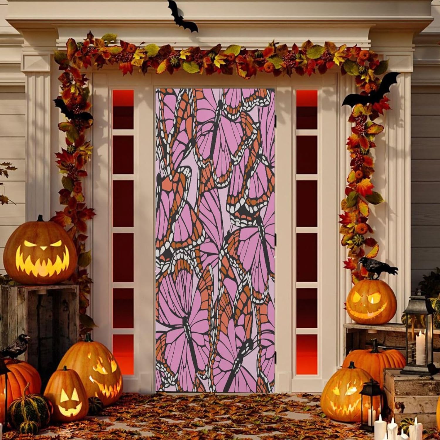 Susiyo Pink Butterfly Halloween Door Cover 32x79 in
