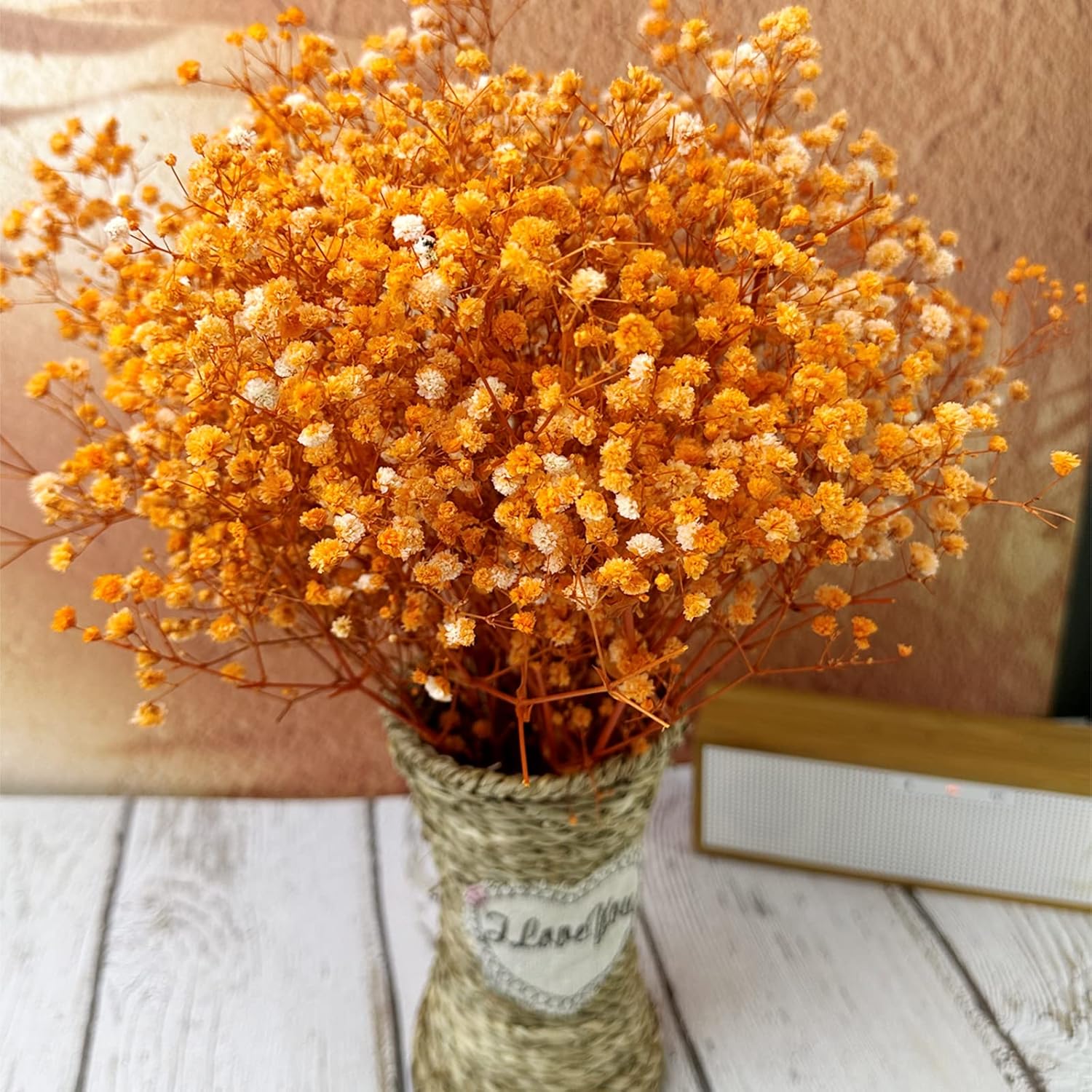 Preserved Babys Breath Flowers 3 Bunches Orange