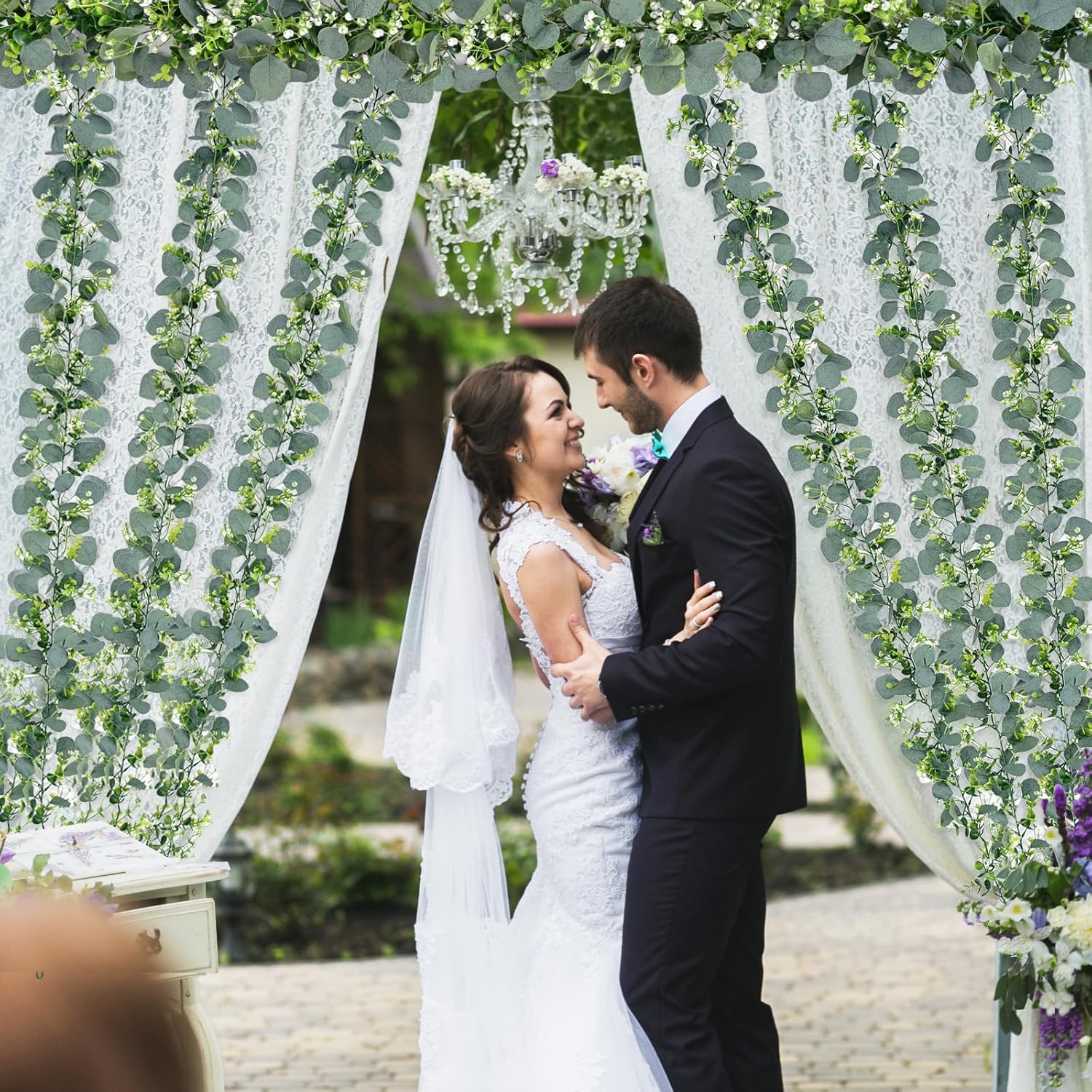 Waipfaru 2Pcs Eucalyptus Garland with Flowers
