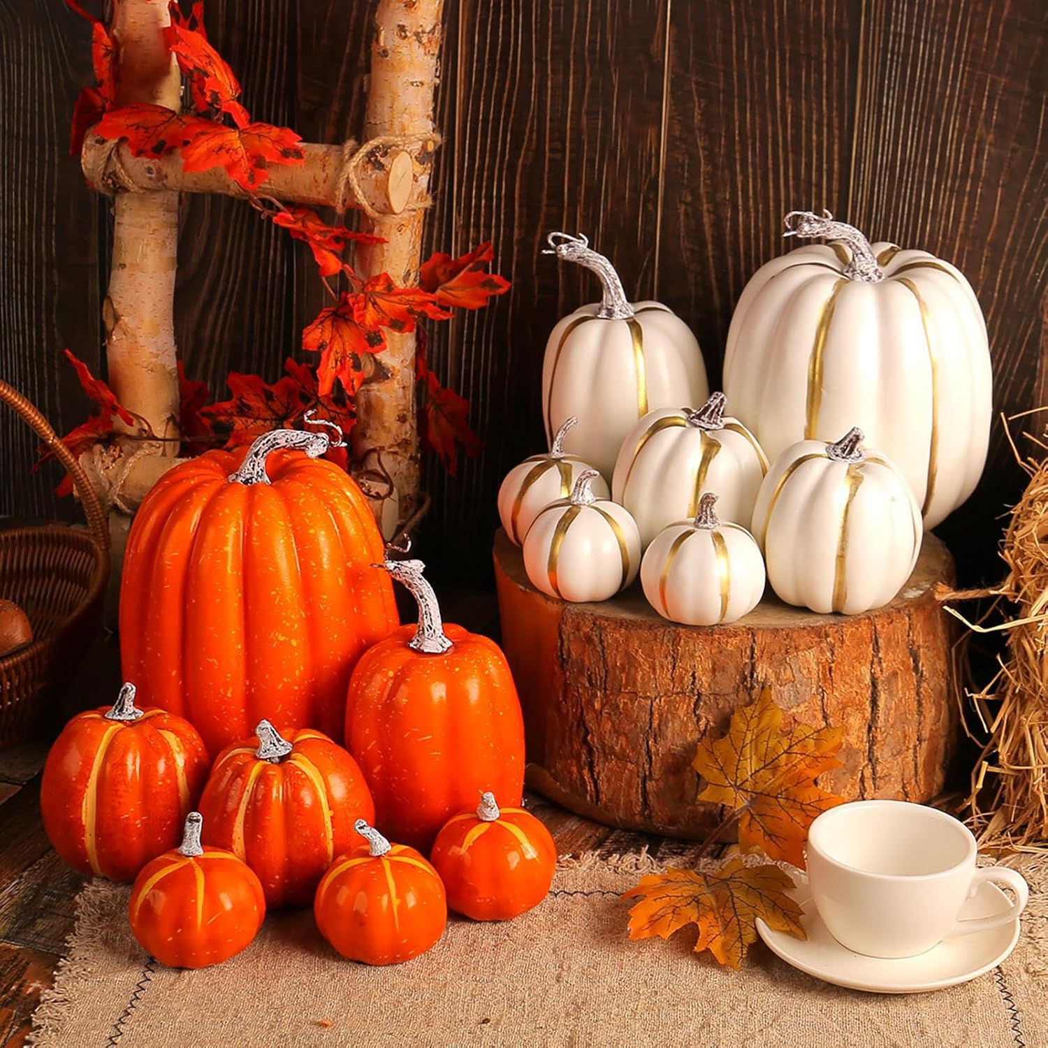 Firlar Artificial Pumpkin Decorations 7Pcs Lifelike Foam Pumpkins