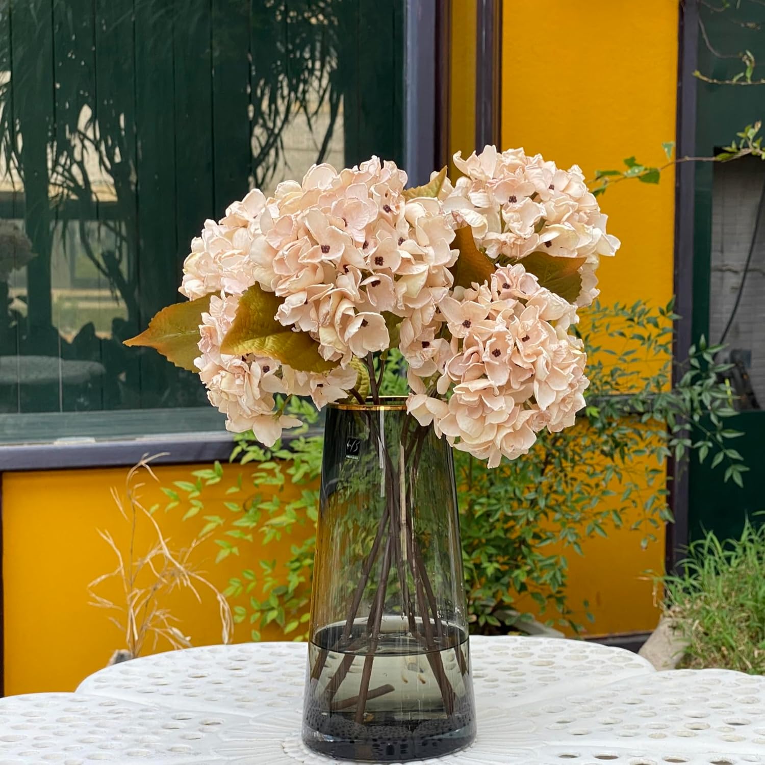 TOPIA Silk Dried Hydrangea Fall Flowers Bouquet 6PCS Cream White