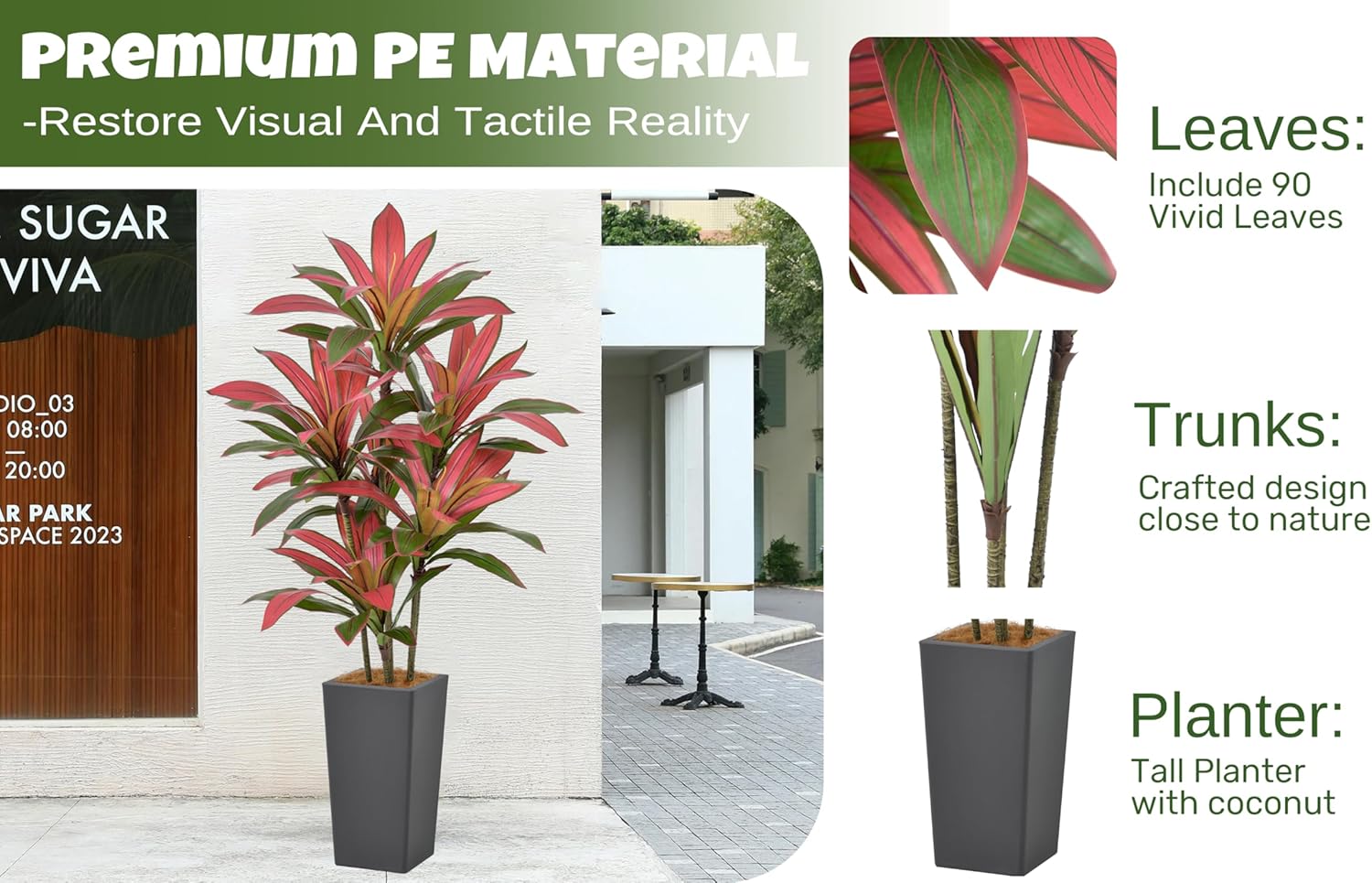 Artificial Red Dracaena Tree 5FT with Gray Tall Planter