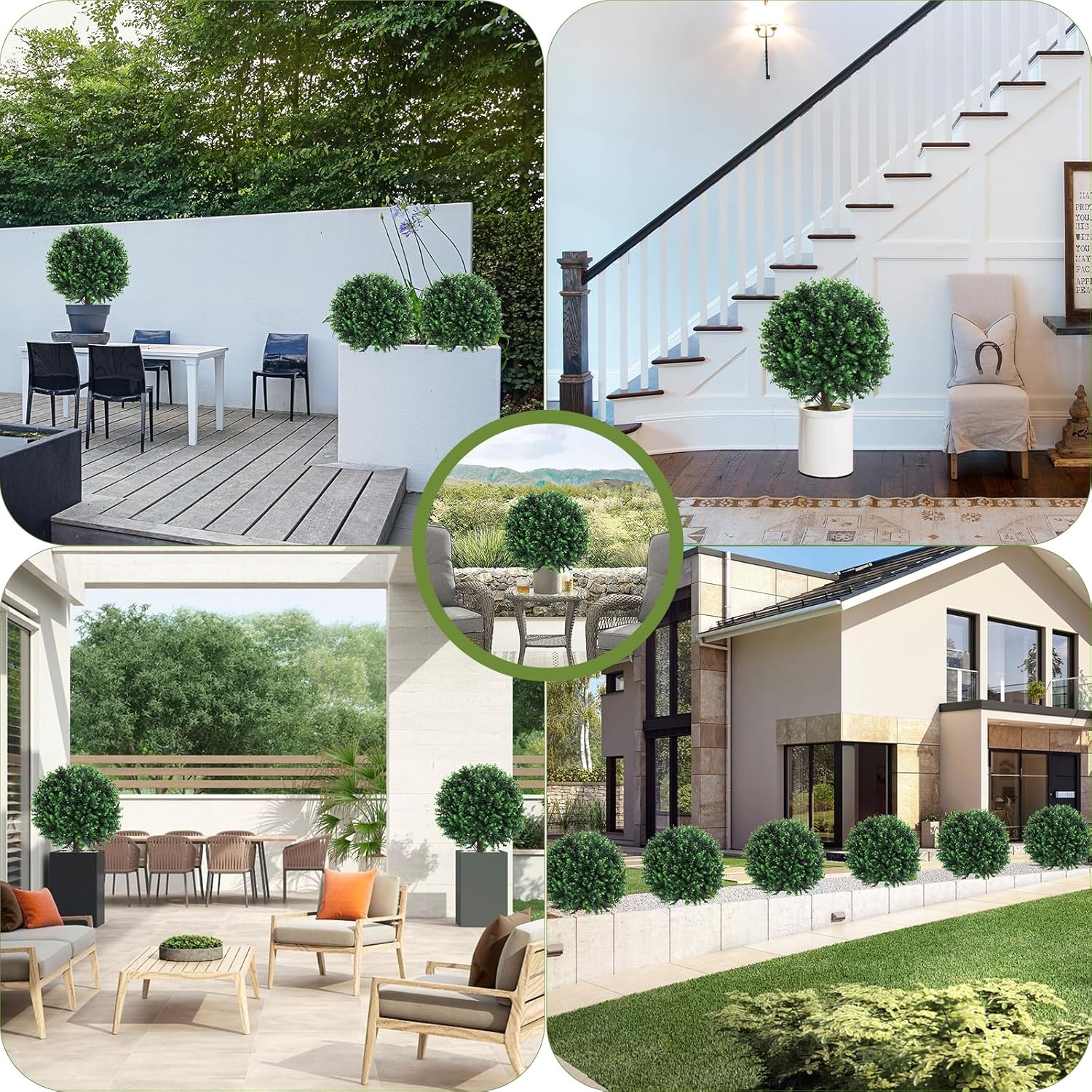 Artificial Boxwood Topiary Ball Set of 2 with Spike UV Resistant