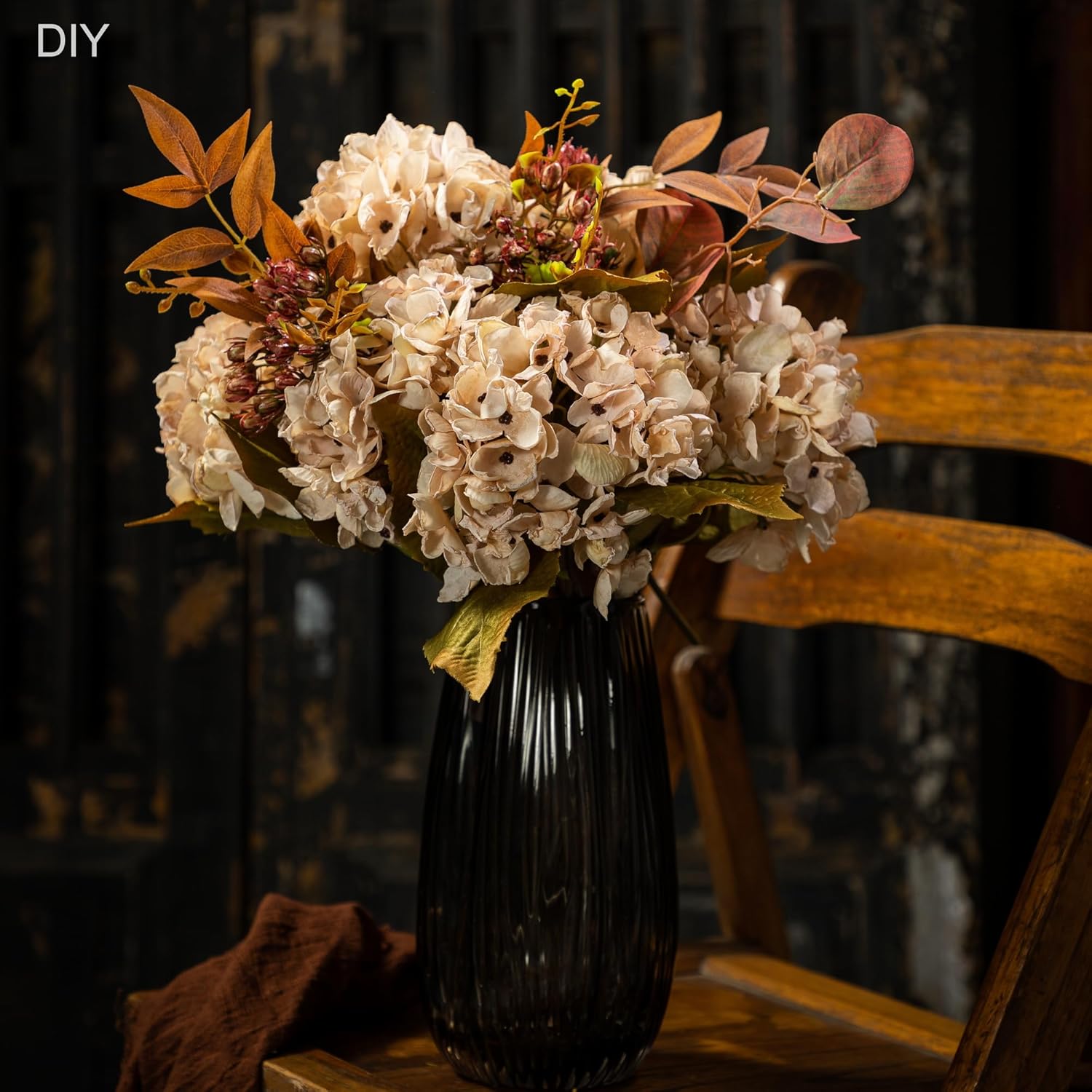 TOPIA Silk Dried Hydrangea Fall Flowers Bouquet 6PCS Cream White