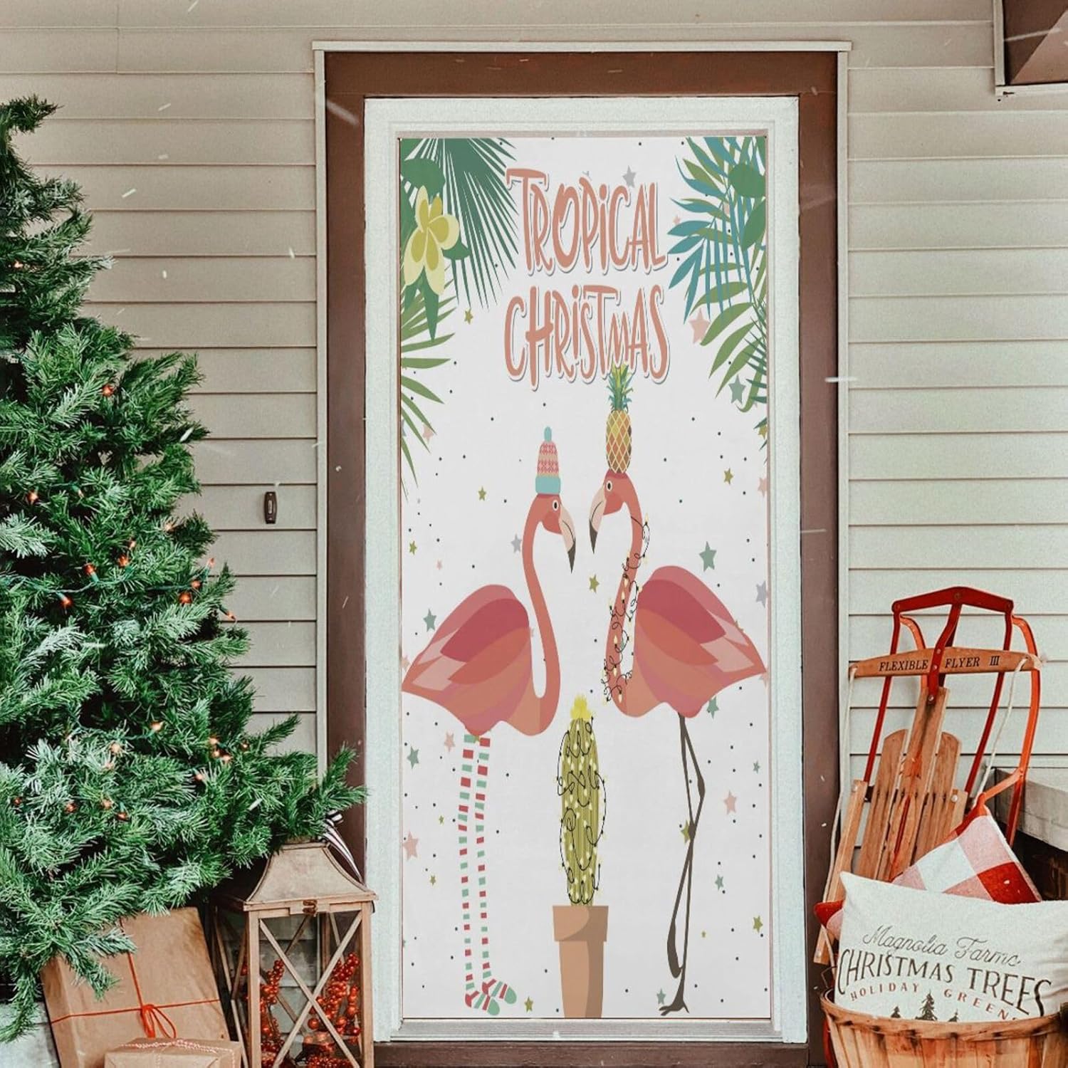 Susiyo Tropical Tree Flamingo Door Cover 35x79 Inch 1